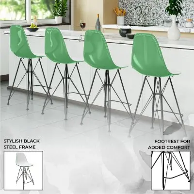 Modern Acrylic Bar stool Cresco Collection Black Base with White/Green seat