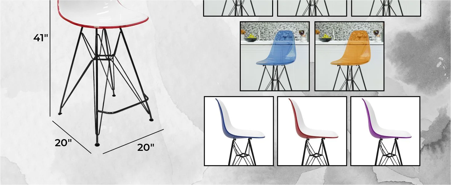 Modern Acrylic Bar stool Cresco Collection Black Base with White/Red seat