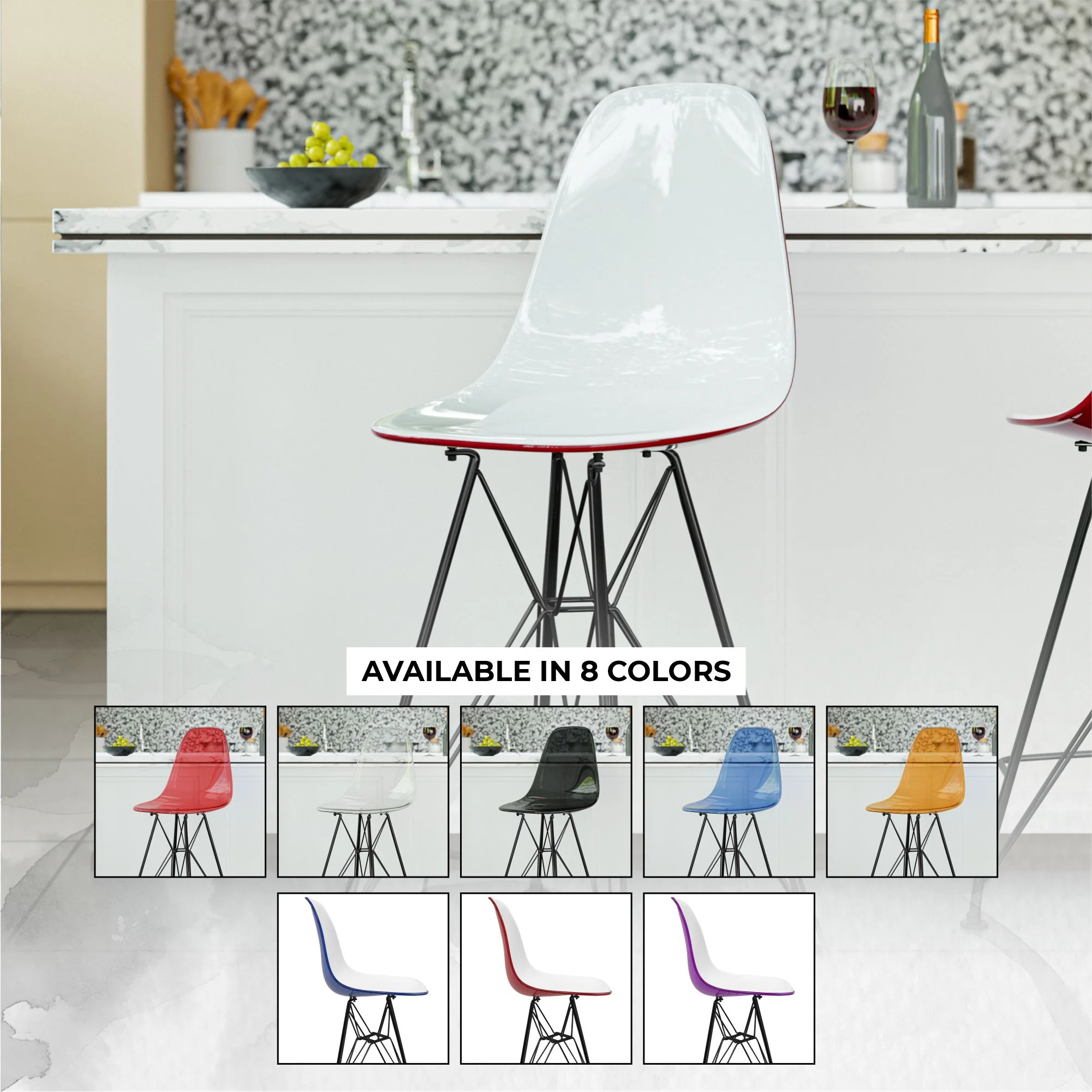 Modern Acrylic Bar stool Cresco Collection Black Base with White/Red seat