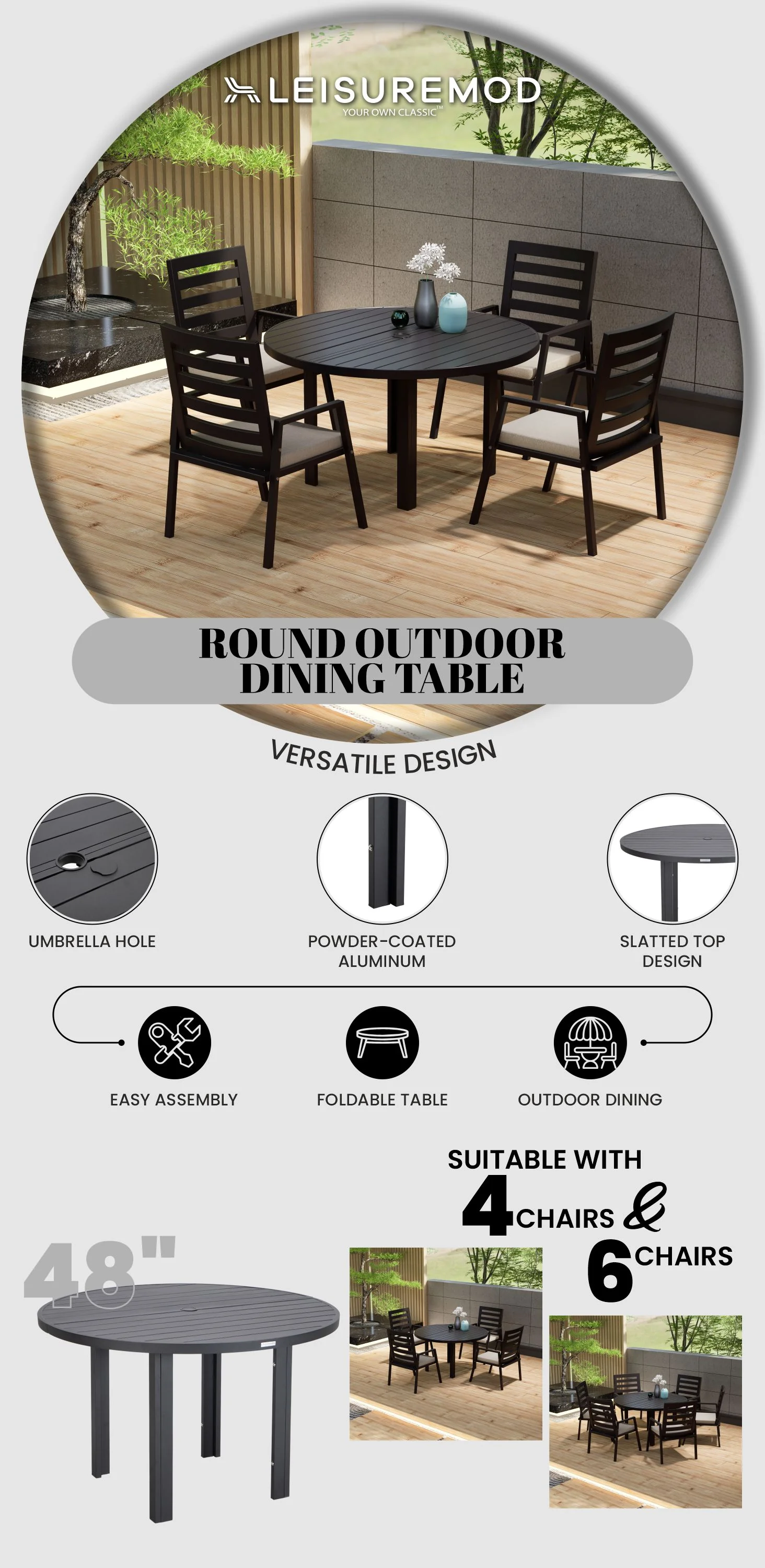 Chelsea 48? Round Outdoor Aluminum Dining Table for Patio