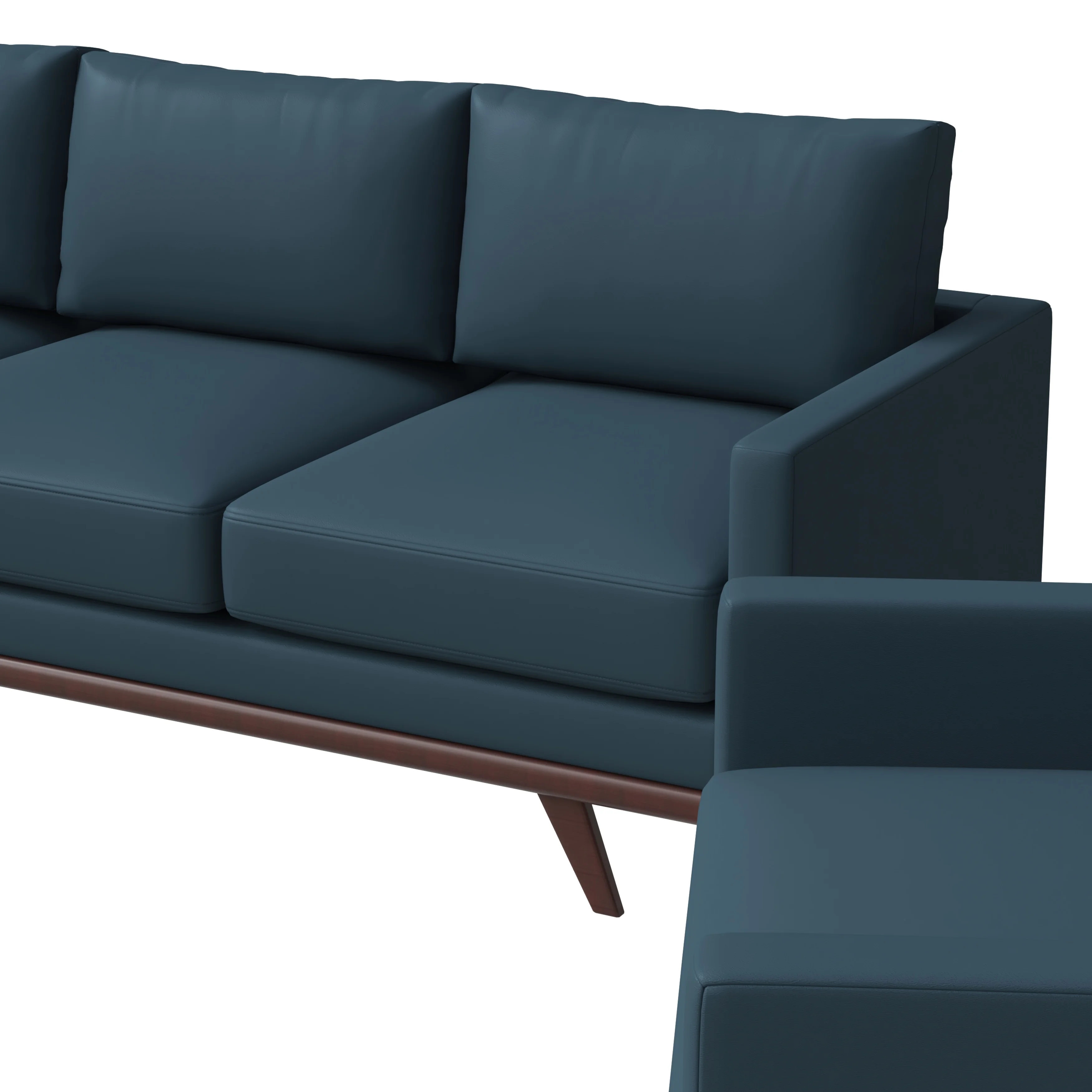 Chester 3-Piece Leather Living Room Sofa Set with Birch Wood Base Navy Blue