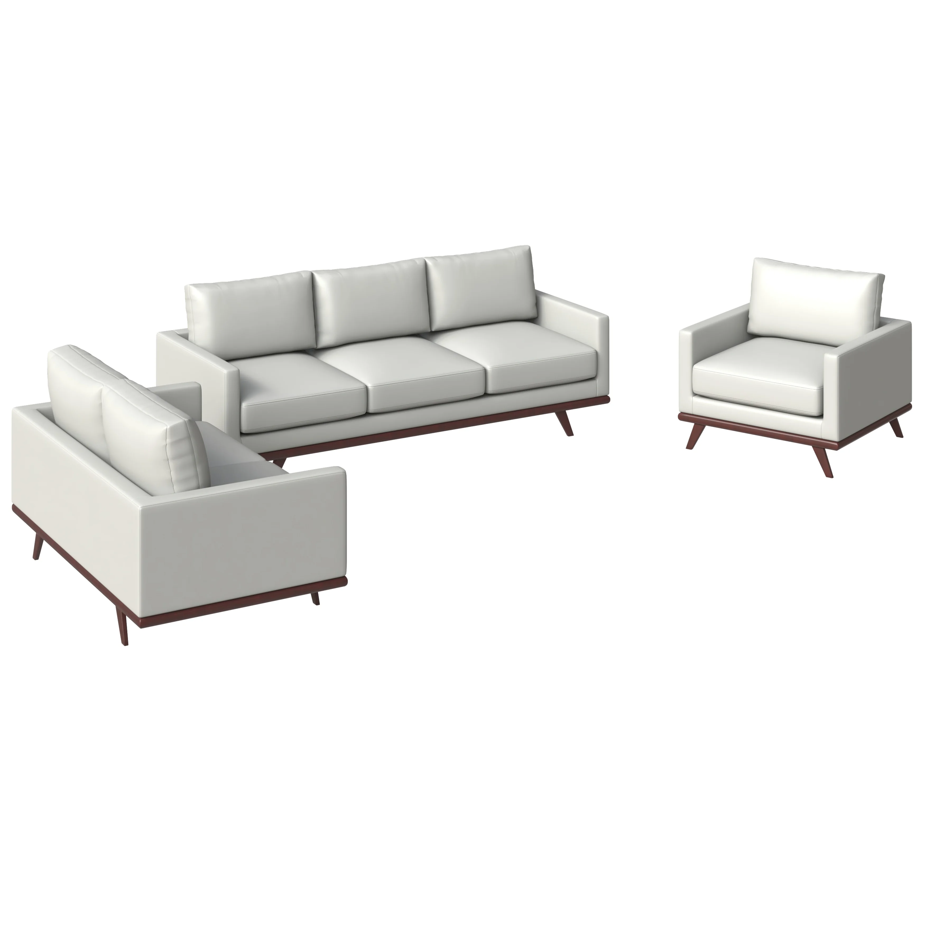 Chester 3-Piece Leather Living Room Sofa Set with Birch Wood Base White