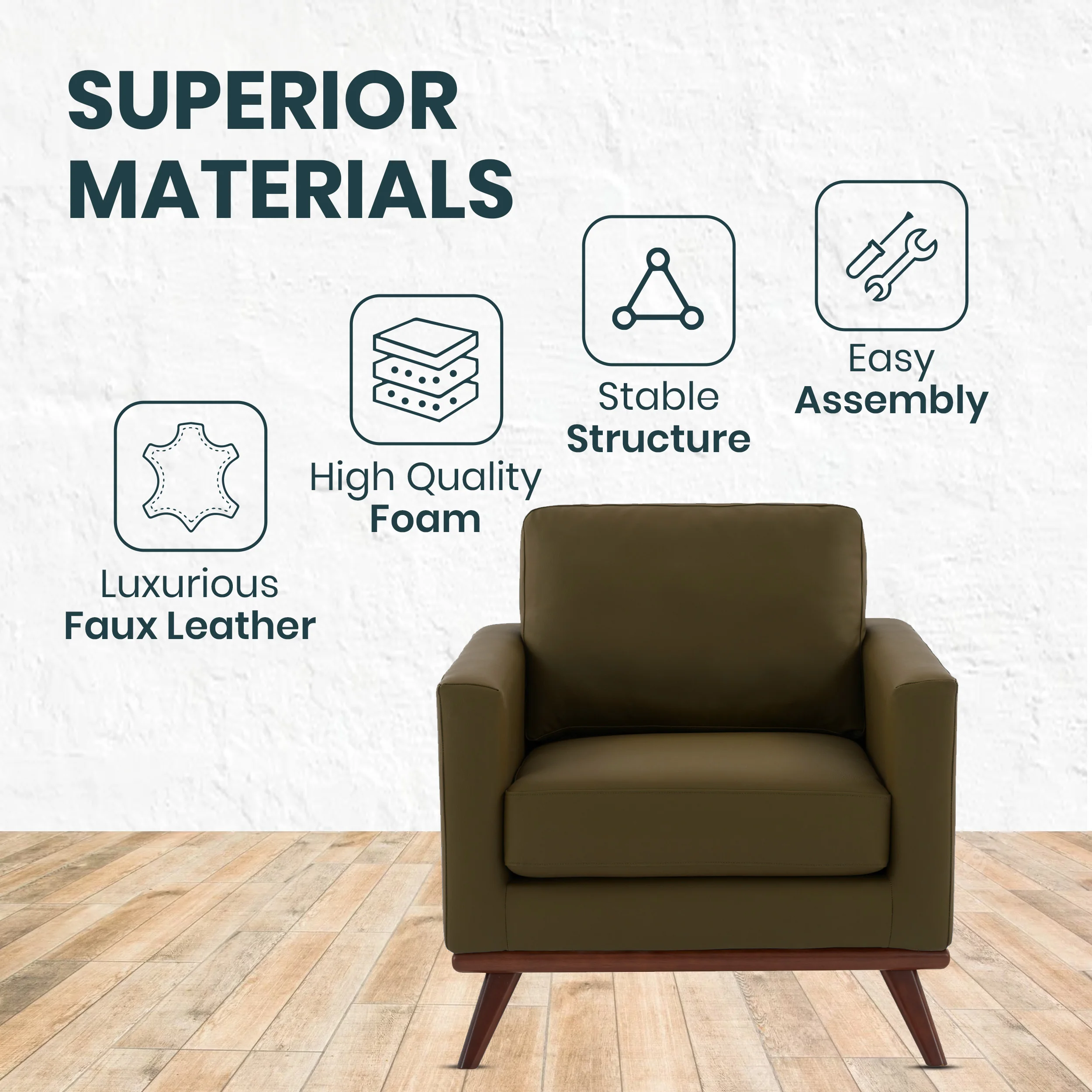 Chester Modern Faux Leather Accent Arm Chair in Green Leather