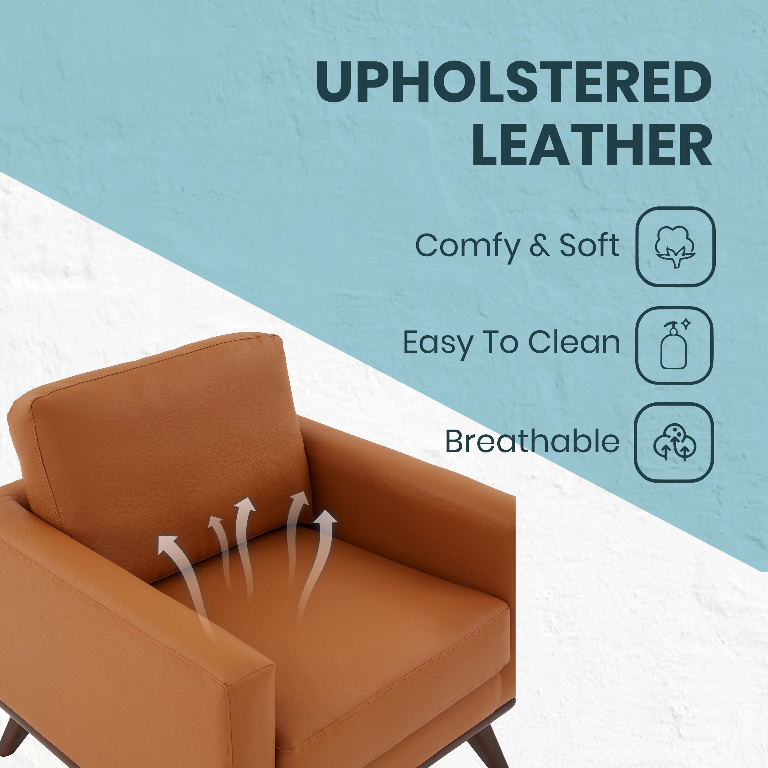 Chester Modern Leather Accent Arm Chair With Birch Wood Base