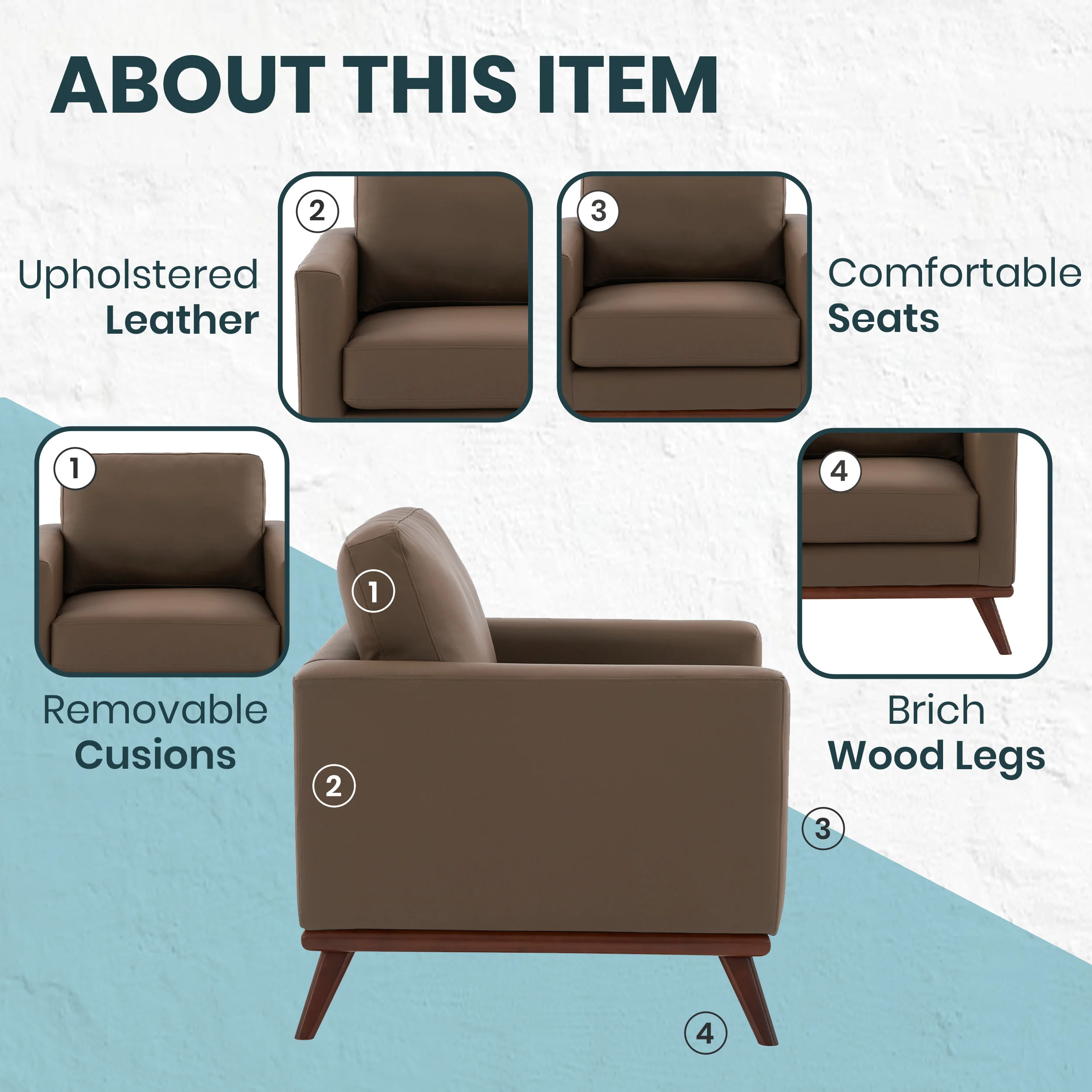 Chester Modern Faux Leather Accent Arm Chair in Taupe Leather