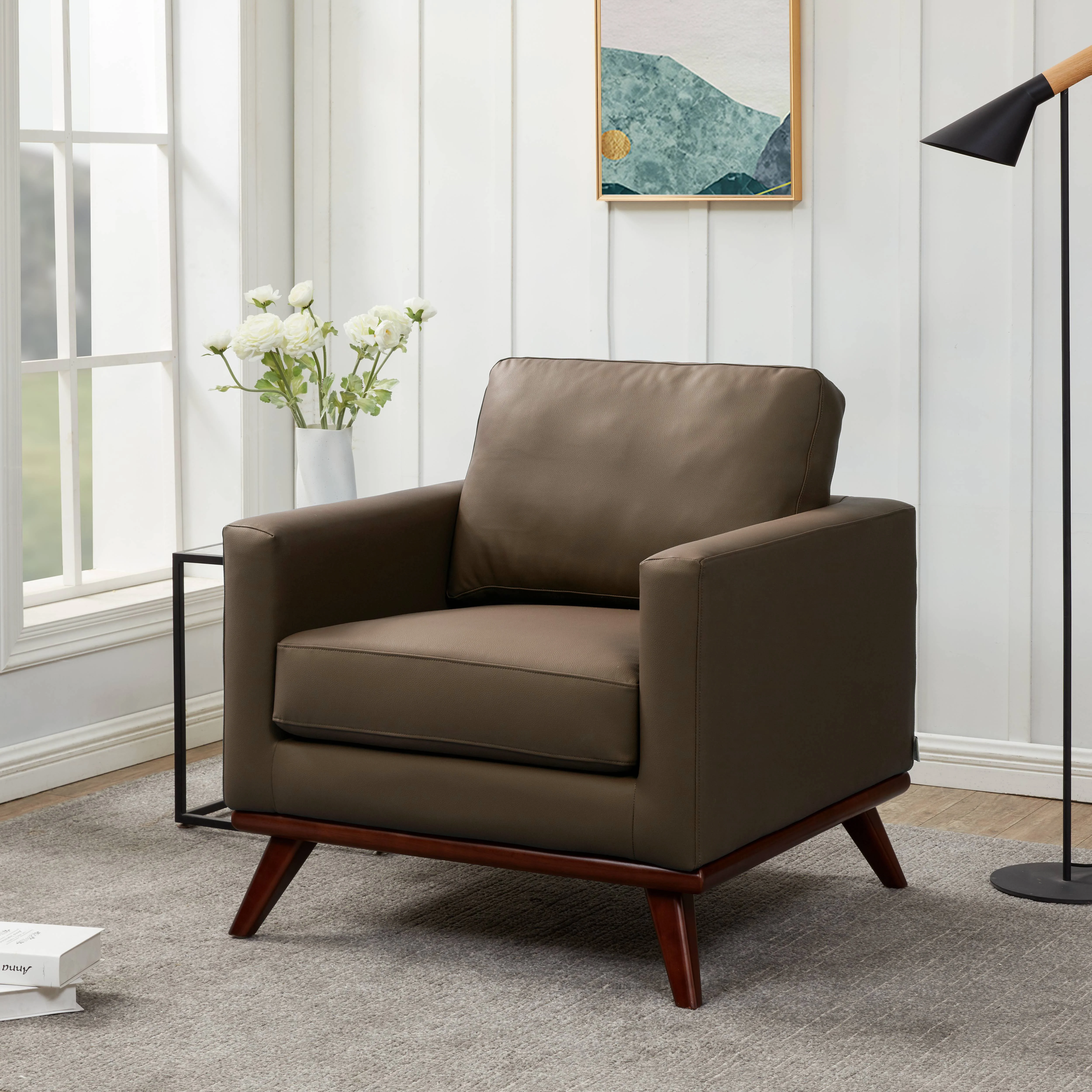 Chester Modern Faux Leather Accent Arm Chair in Taupe Leather