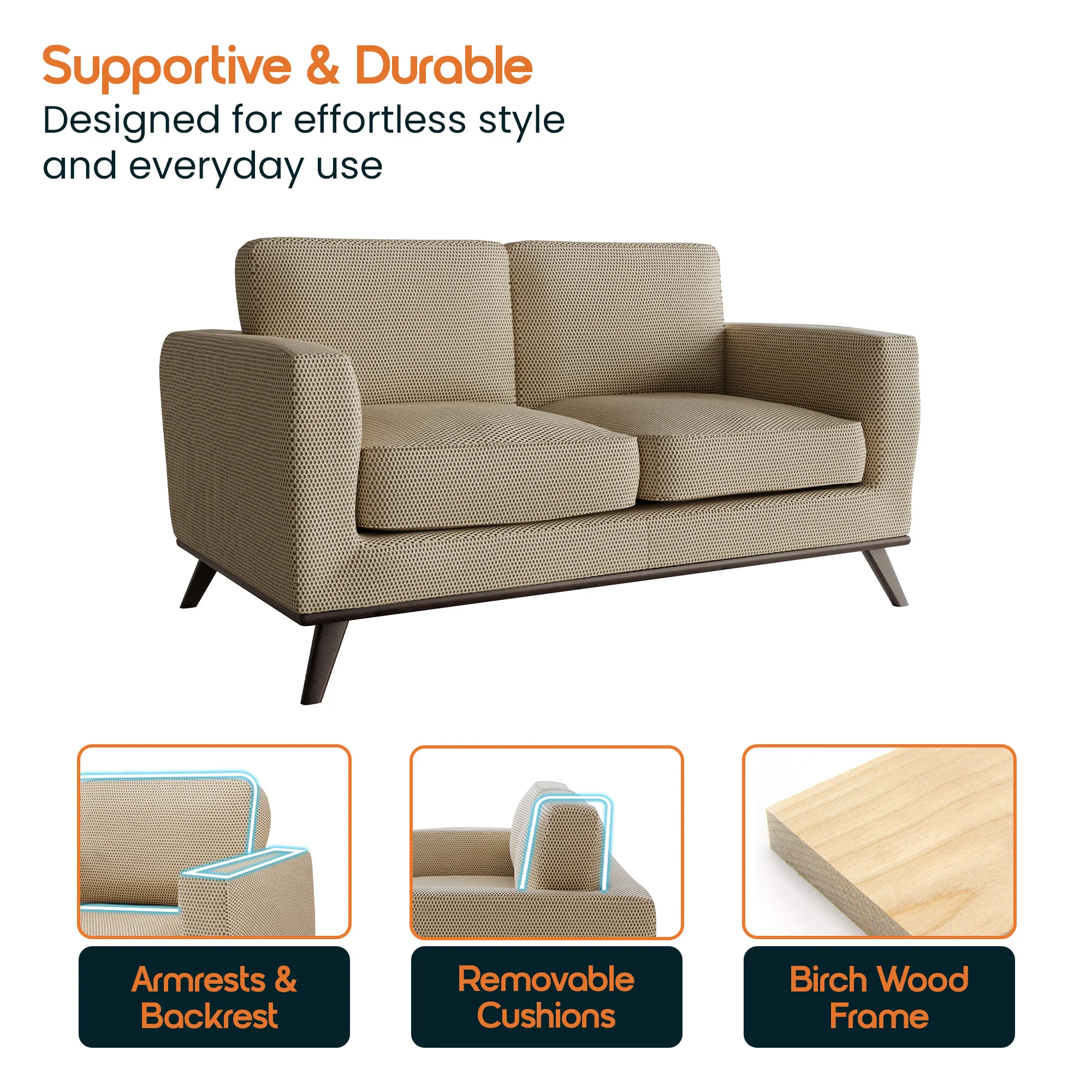 Chester Modern Faux Leather Loveseat in Beige Mesh