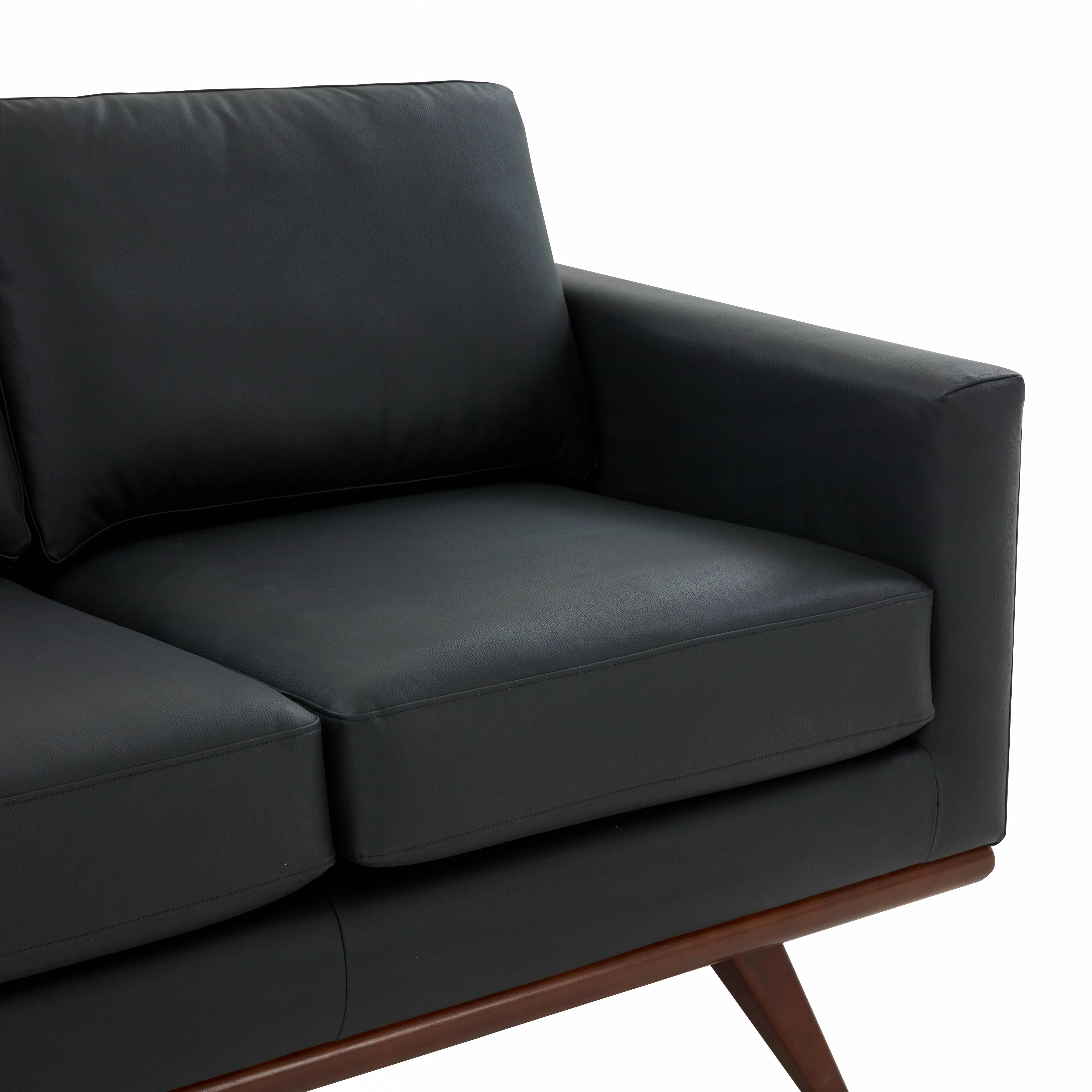 Chester Modern Leather Loveseat With Birch Wood Base