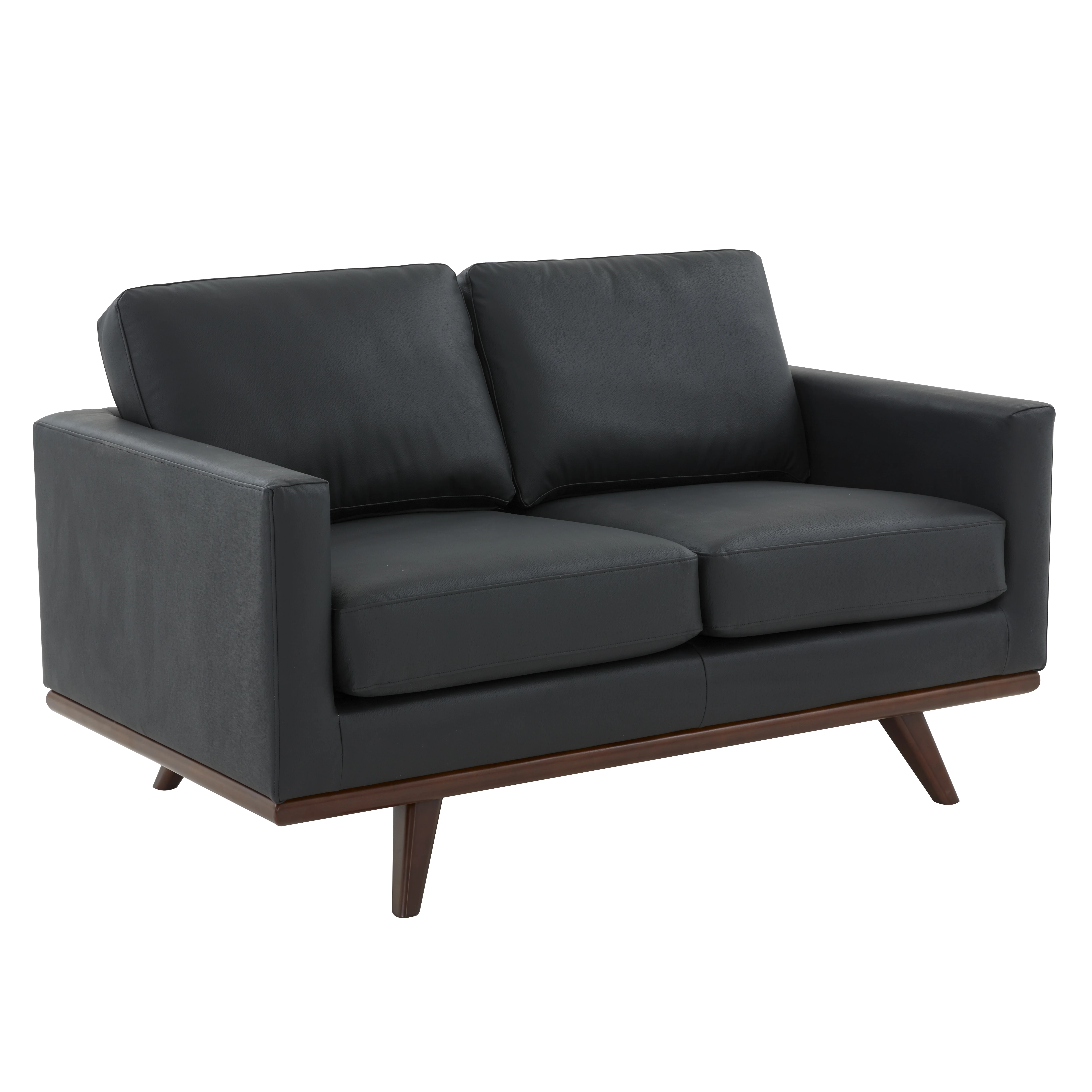 Chester Modern Leather Loveseat With Birch Wood Base