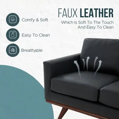 Chester Modern Leather Loveseat With Birch Wood Base