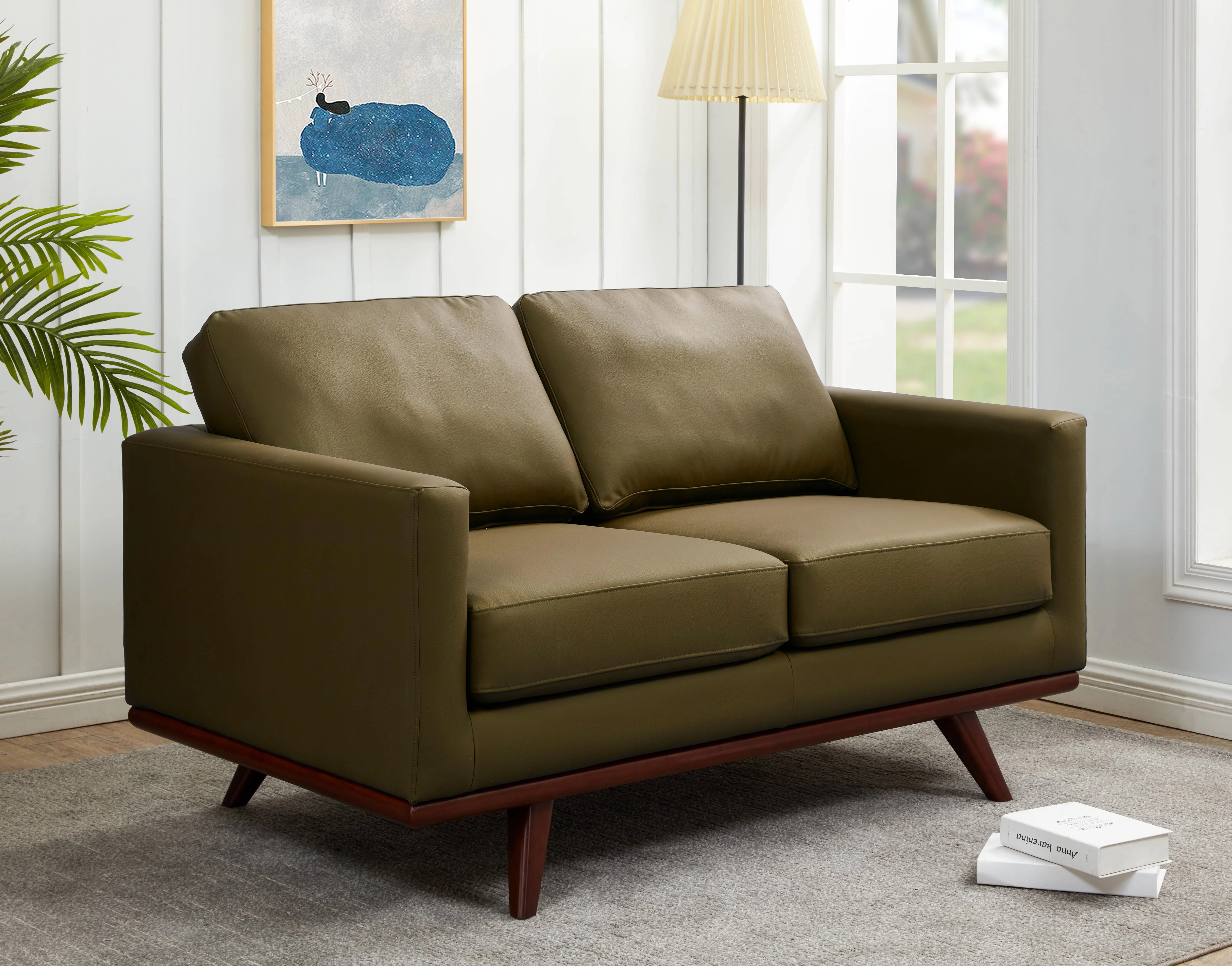 Chester Modern Faux Leather Loveseat Chair in Green Leather
