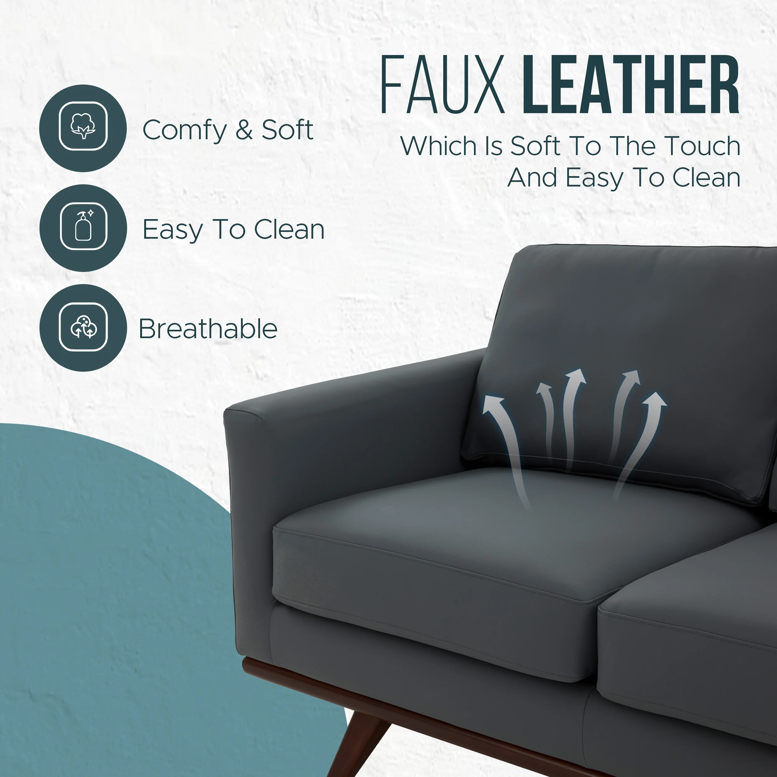 Chester Modern Leather Loveseat With Birch Wood Base