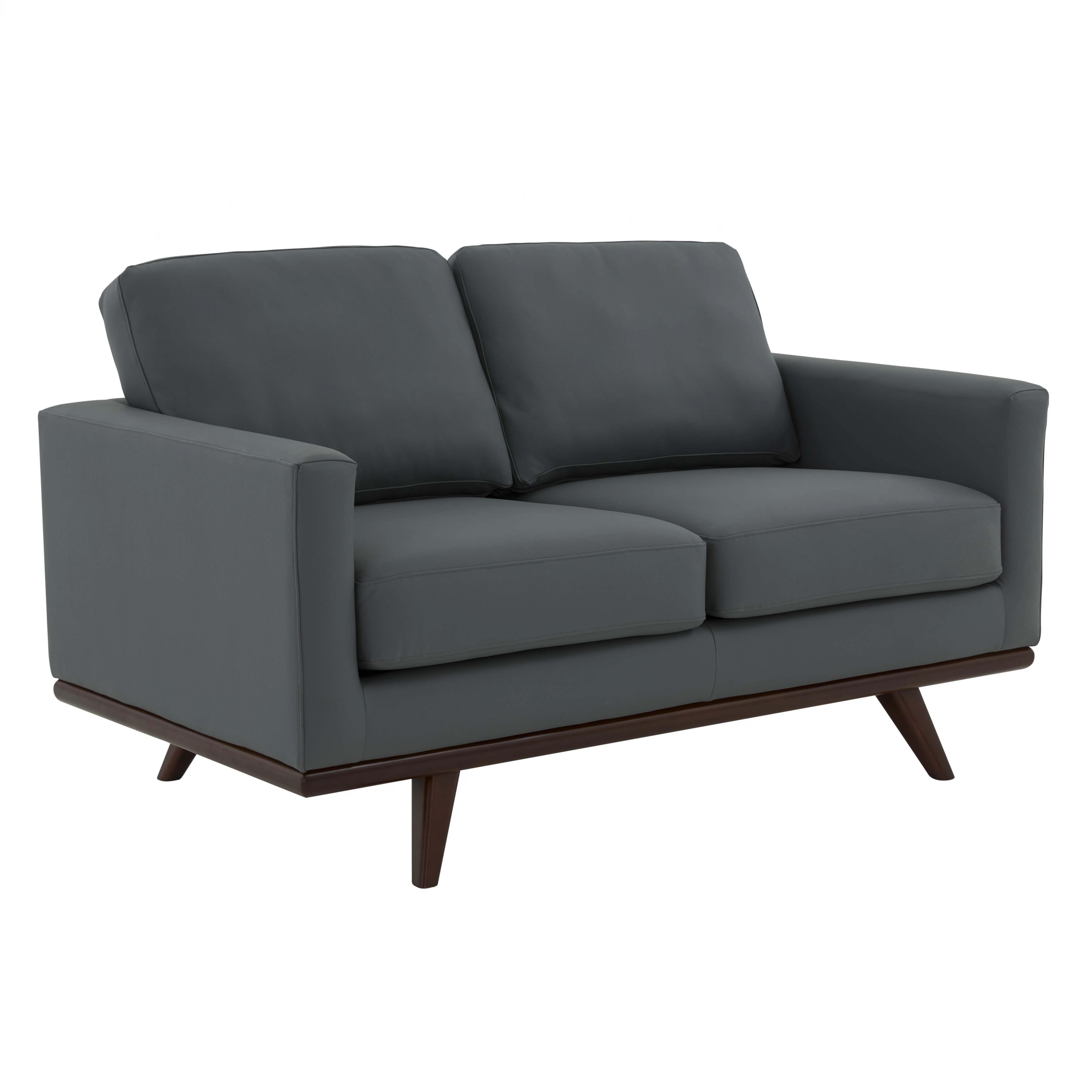 Chester Modern Leather Loveseat With Birch Wood Base