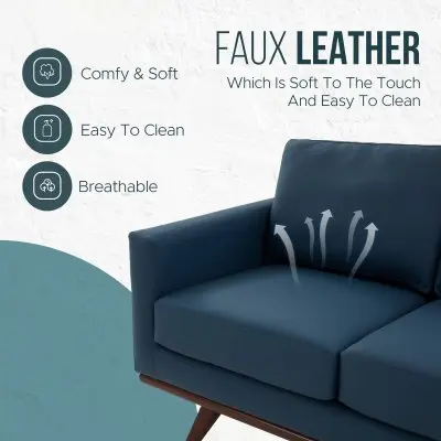 Chester Modern Leather Loveseat With Birch Wood Base