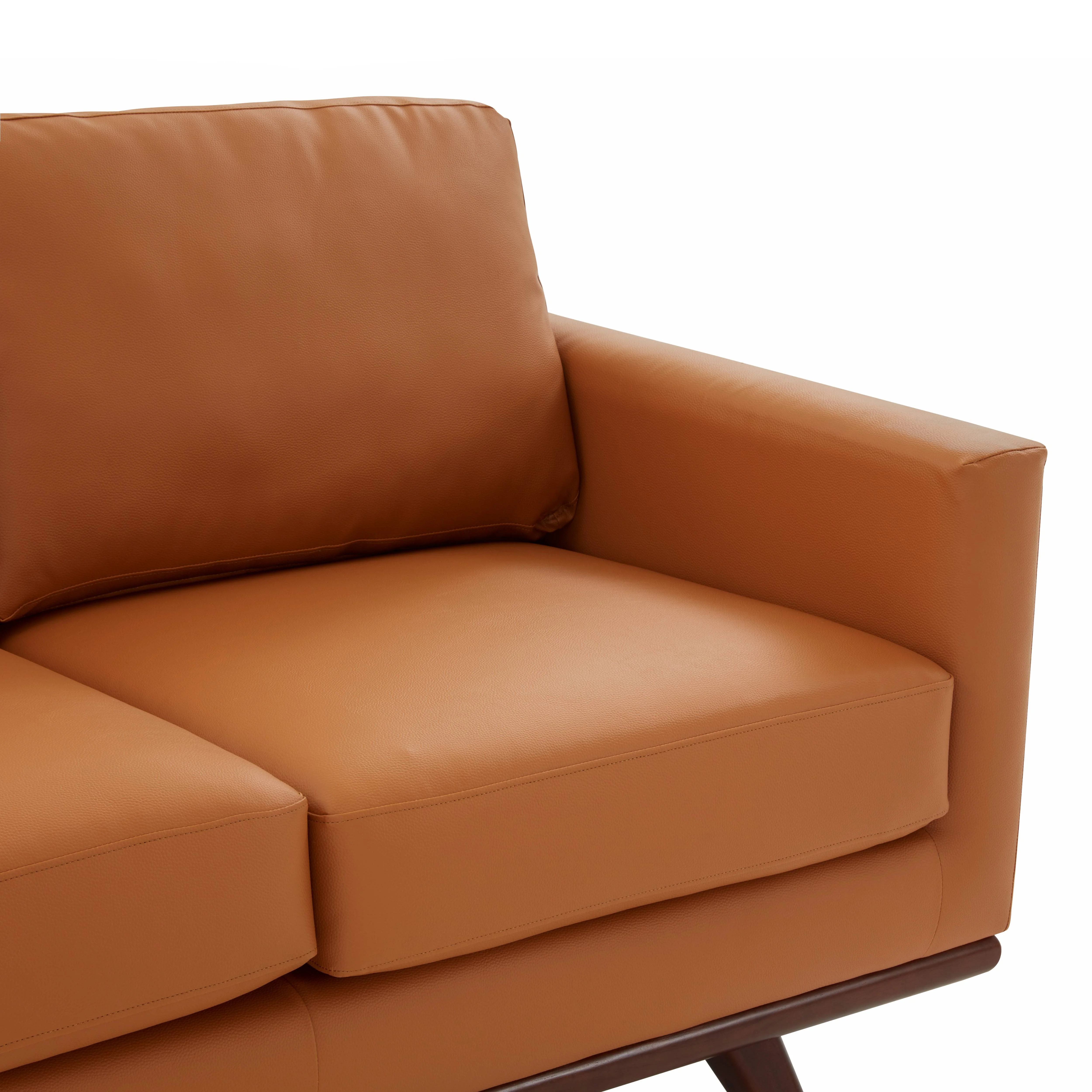 Chester Modern Leather Loveseat With Birch Wood Base