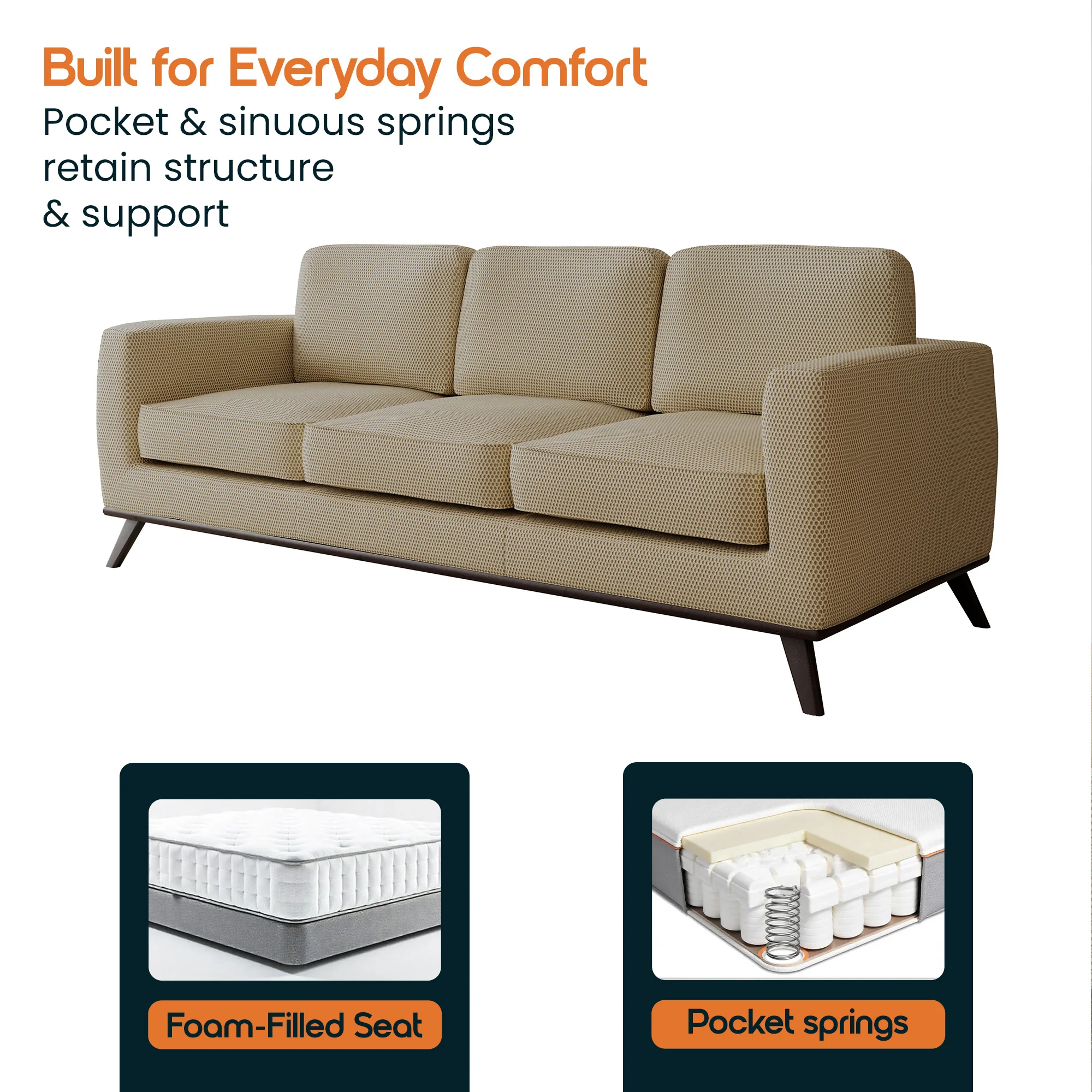 Chester Modern Faux Leather Sofa in Beige Mesh