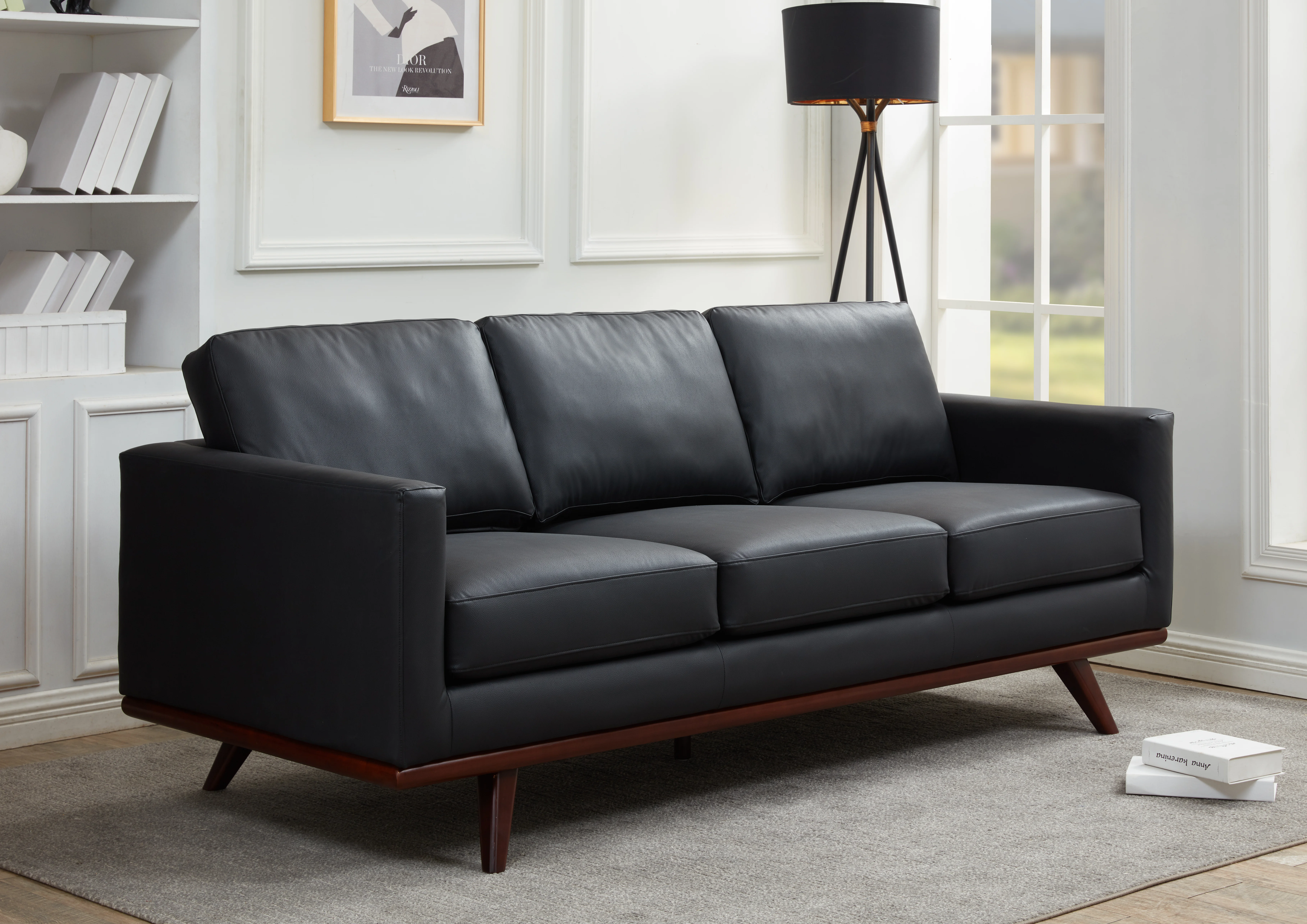 Chester Modern Leather Sofa With Birch Wood Base