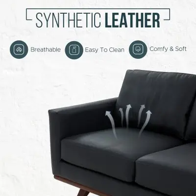 Chester Modern Leather Sofa With Birch Wood Base
