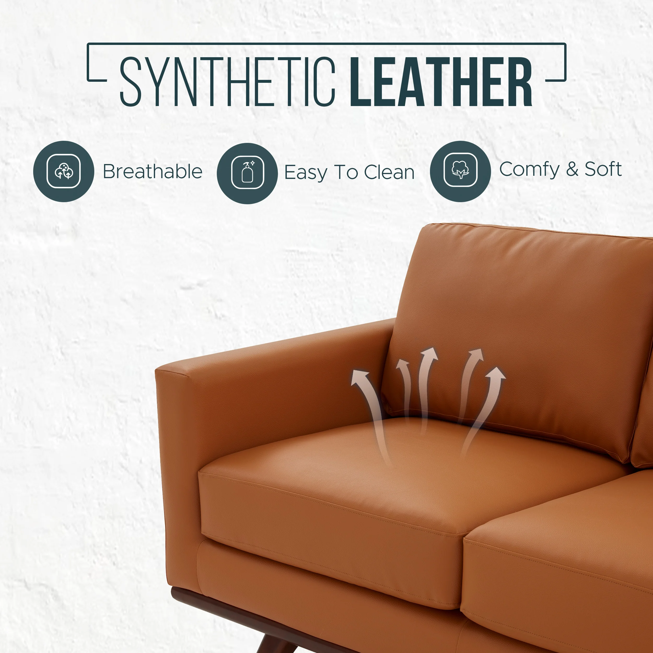 Chester Modern Leather Sofa With Birch Wood Base