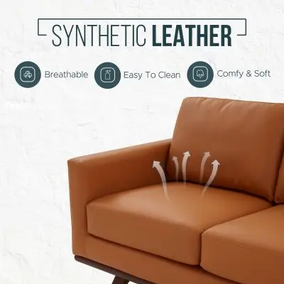 Chester Modern Leather Sofa With Birch Wood Base