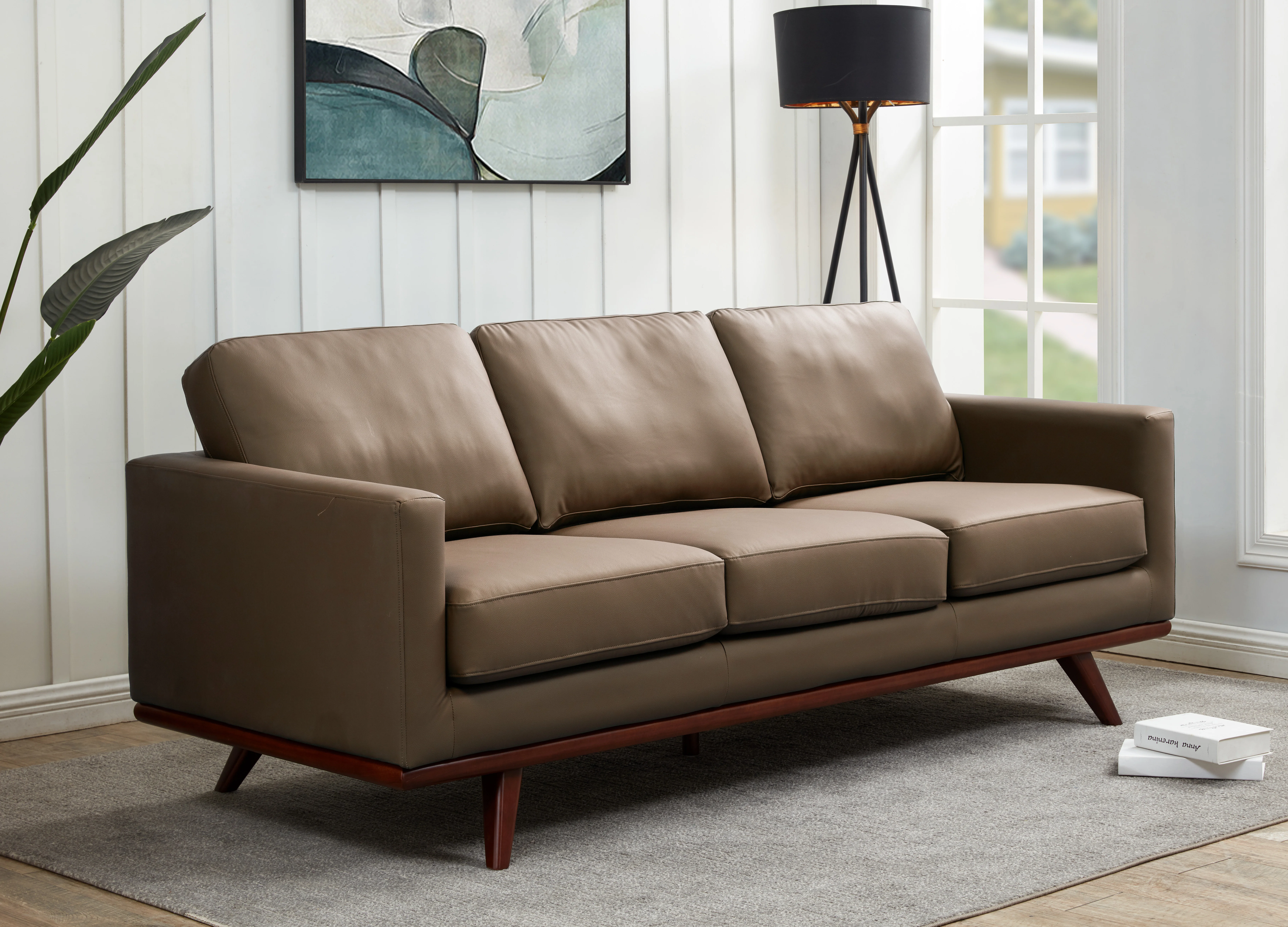 Chester Modern Faux Sofa in Taupe Leather