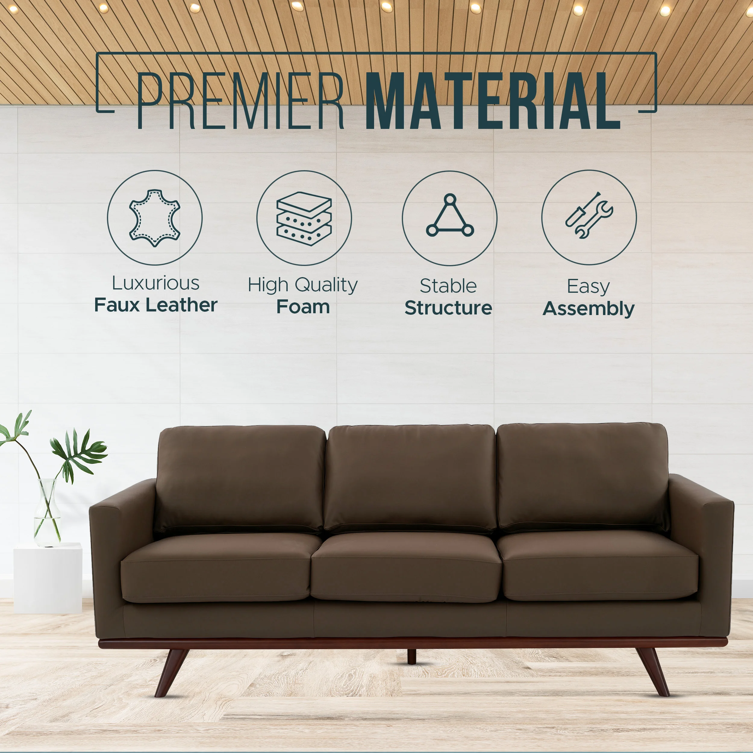 Chester Modern Faux Sofa in Taupe Leather