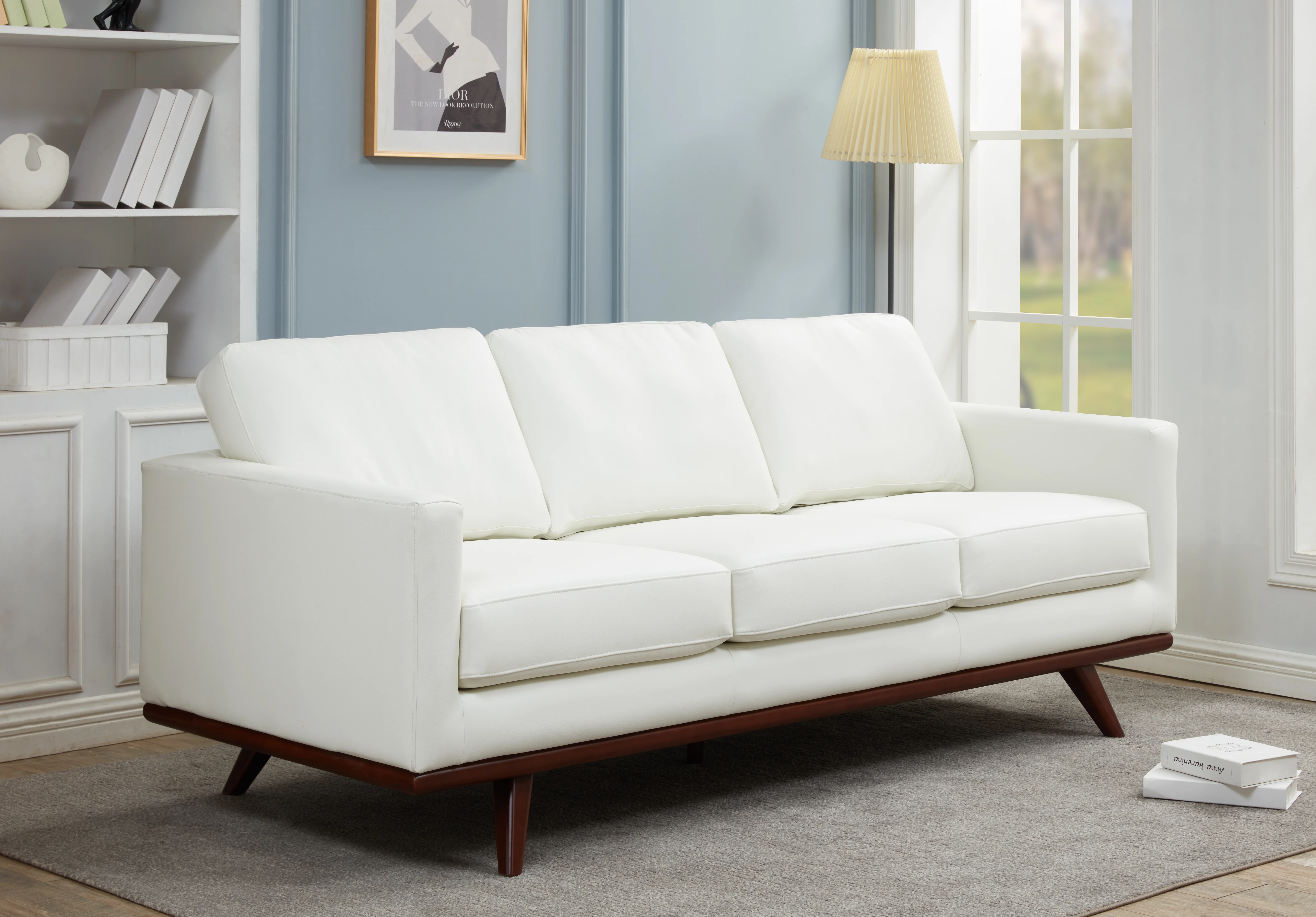 Chester Modern Leather Sofa With Birch Wood Base