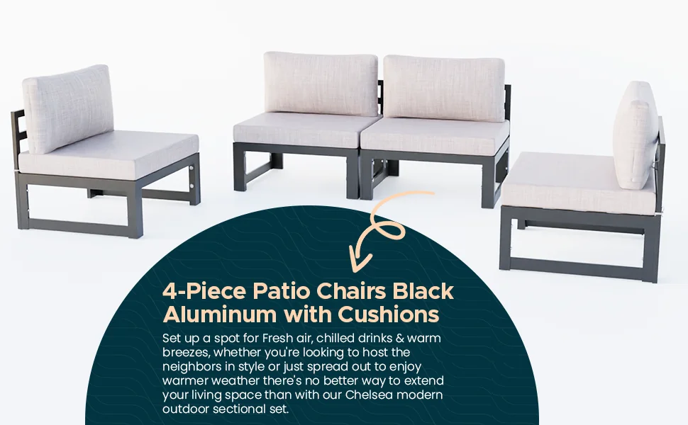 Chelsea 4-Piece Middle Patio Chairs Black Aluminum With Cushions