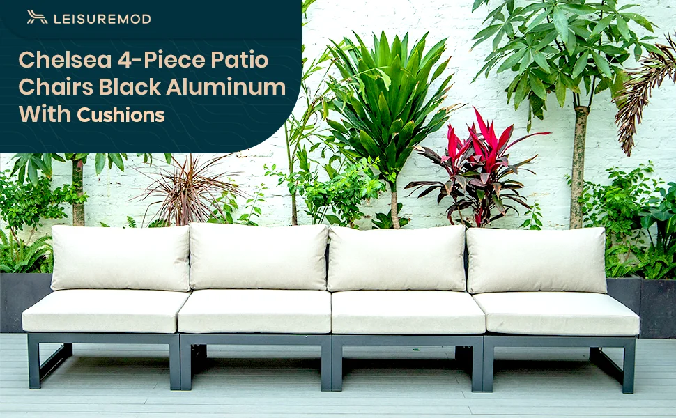 Chelsea 4-Piece Middle Patio Chairs Black Aluminum With Cushions