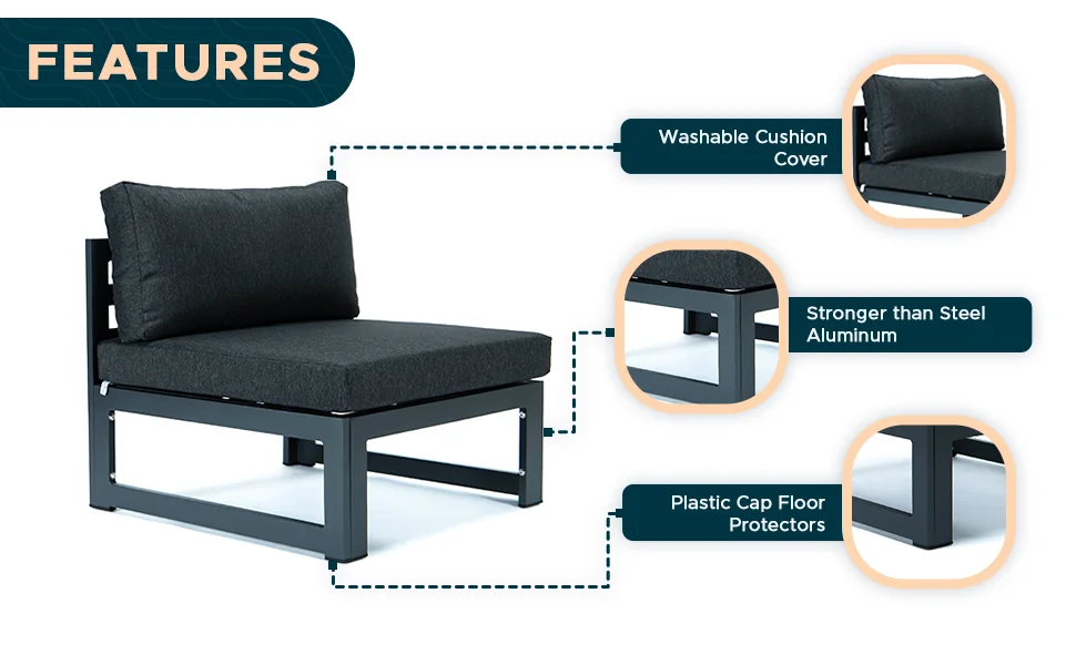 Chelsea 4-Piece Middle Patio Chairs Black Aluminum With Cushions