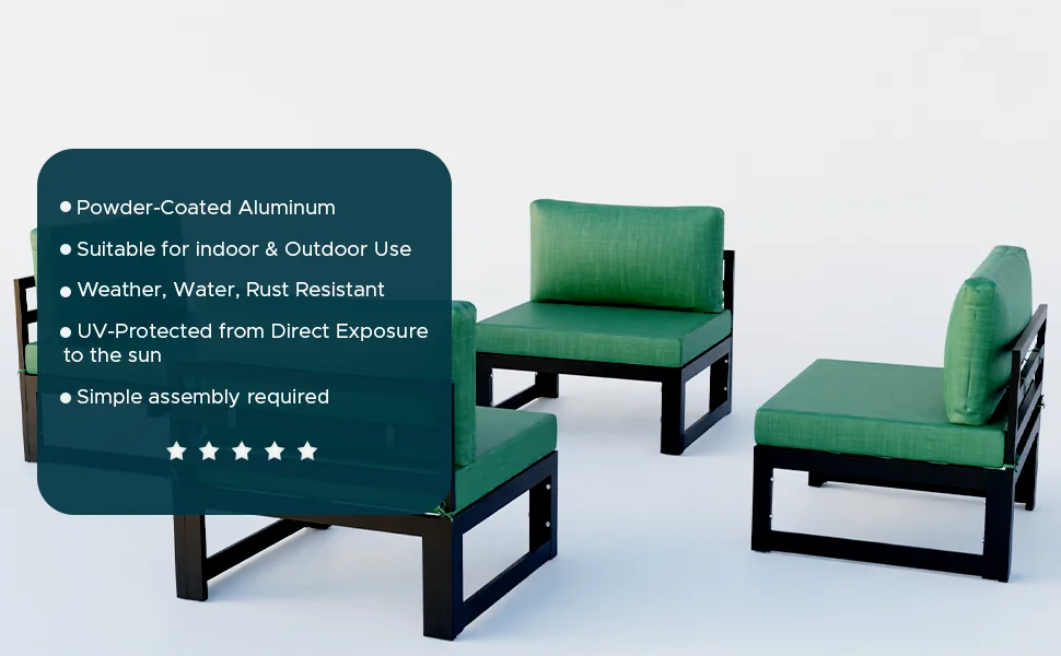 Chelsea 4-Piece Middle Patio Chairs Black Aluminum With Cushions