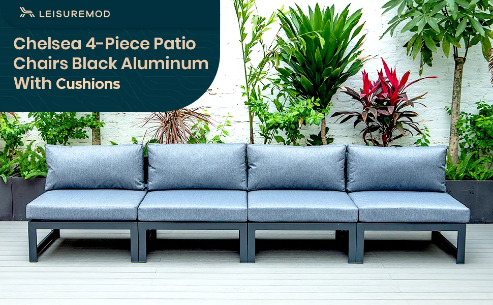 Chelsea 4-Piece Middle Patio Chairs Black Aluminum With Cushions