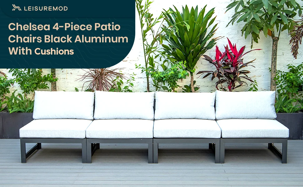 Chelsea 4-Piece Middle Patio Chairs Black Aluminum With Cushions
