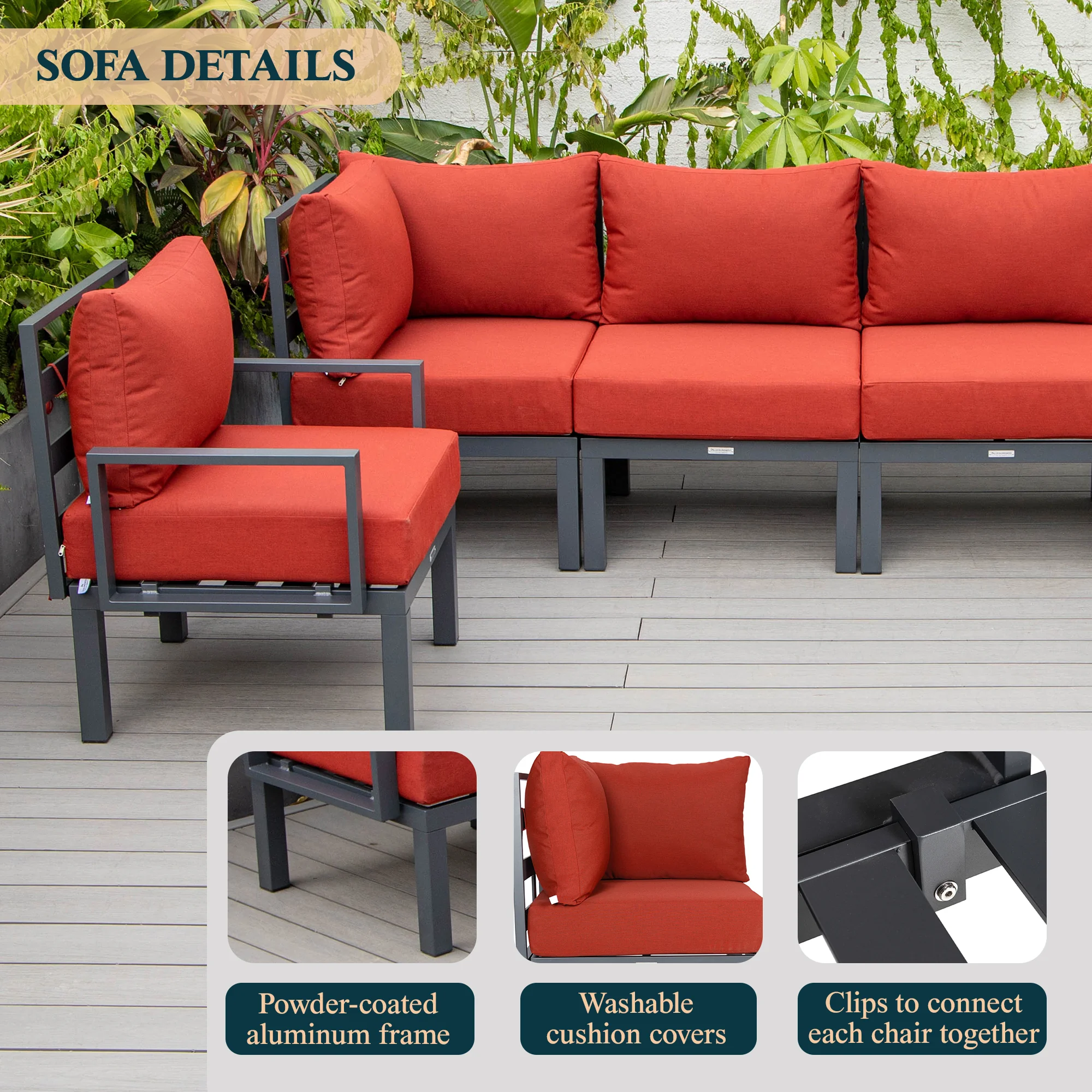 Chelsea 6-Piece Patio Sectional Black Aluminum With Cushions