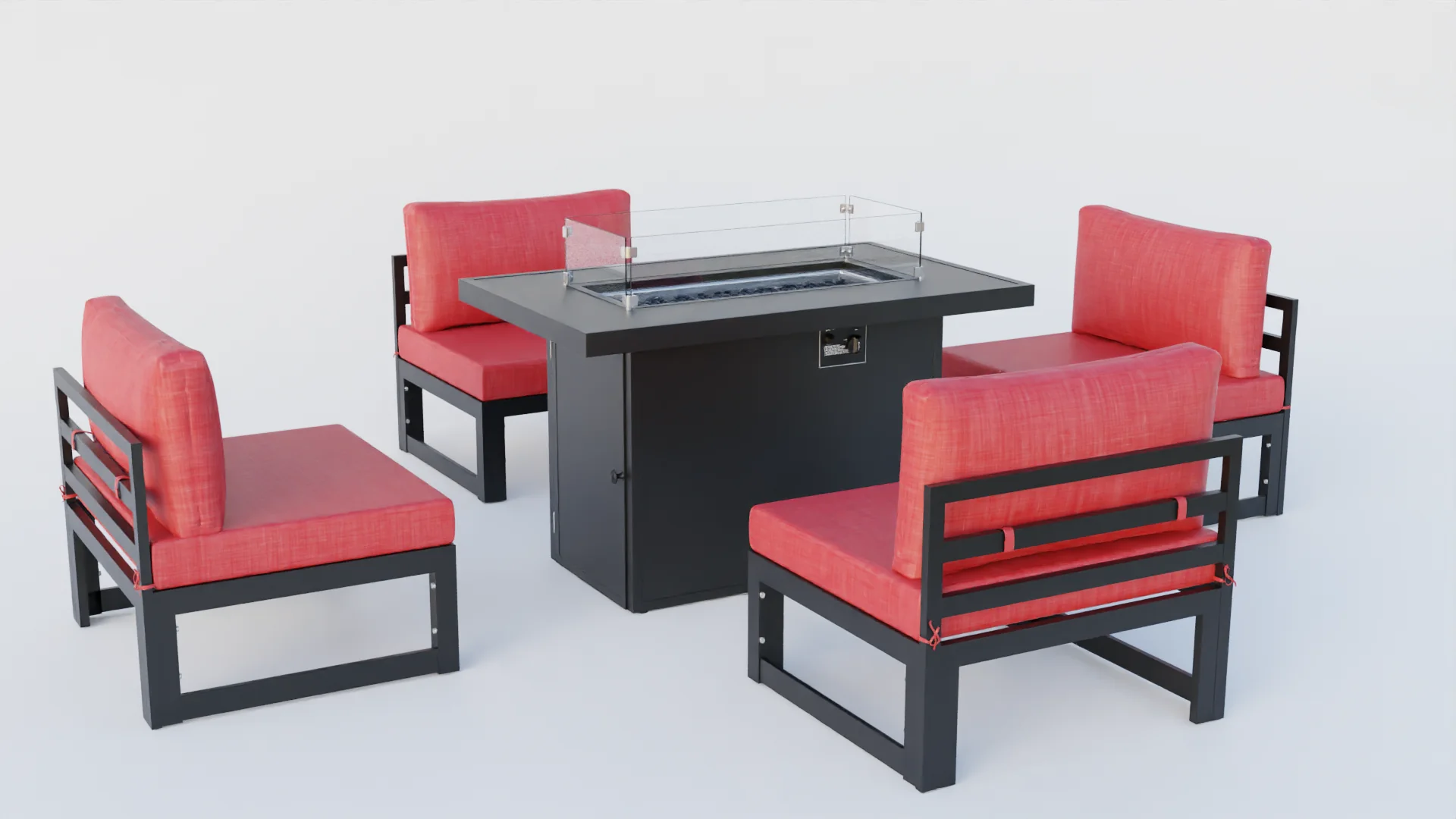 Chelsea 5-Piece Middle Patio Chairs and Fire Pit Table Set Black Aluminum With Cushions