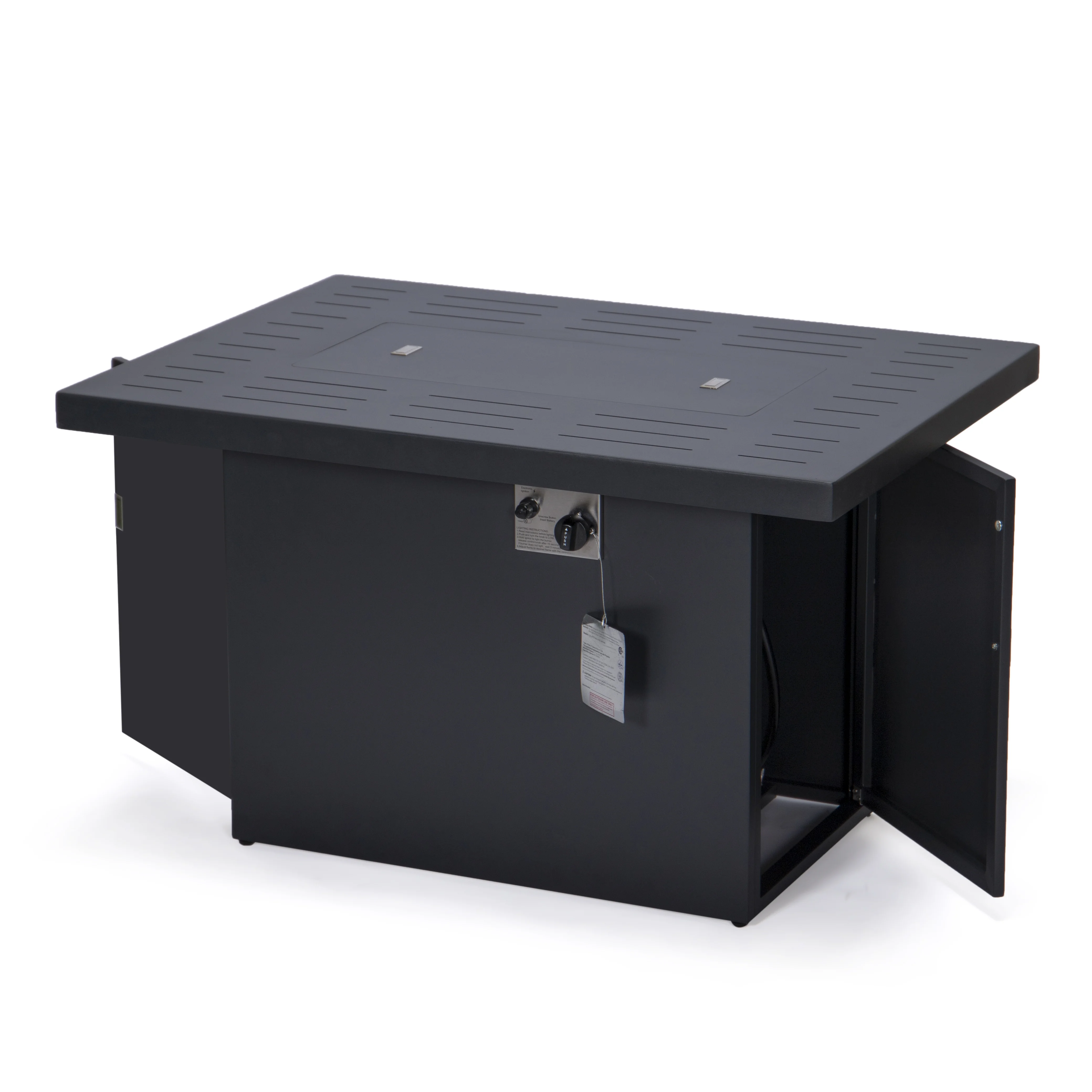 Chelsea 7-Piece Patio Sectional And Fire Pit Table Black Aluminum With Cushions