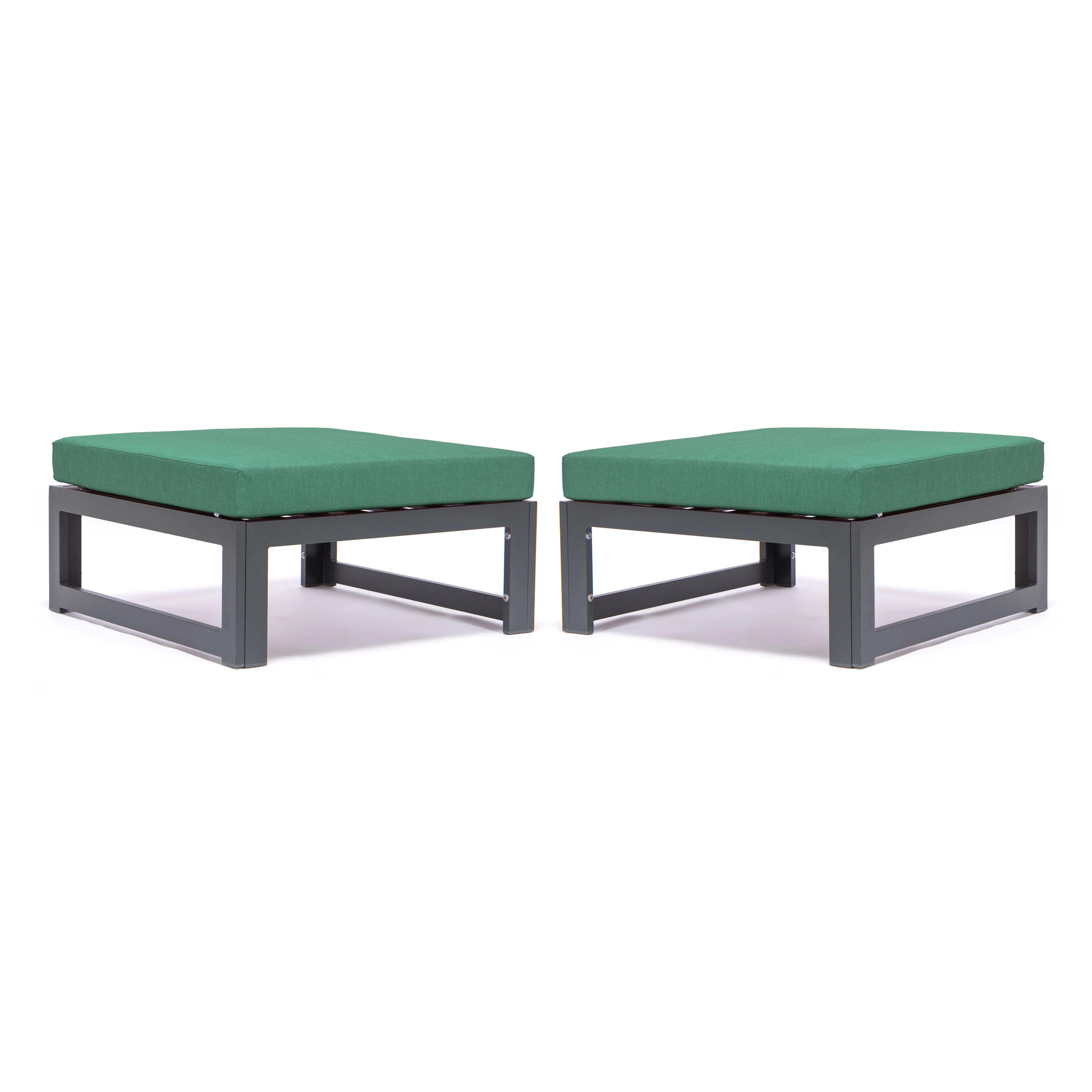 Chelsea Outdoor Patio Green Aluminum Ottomans With Cushions Set Of 2