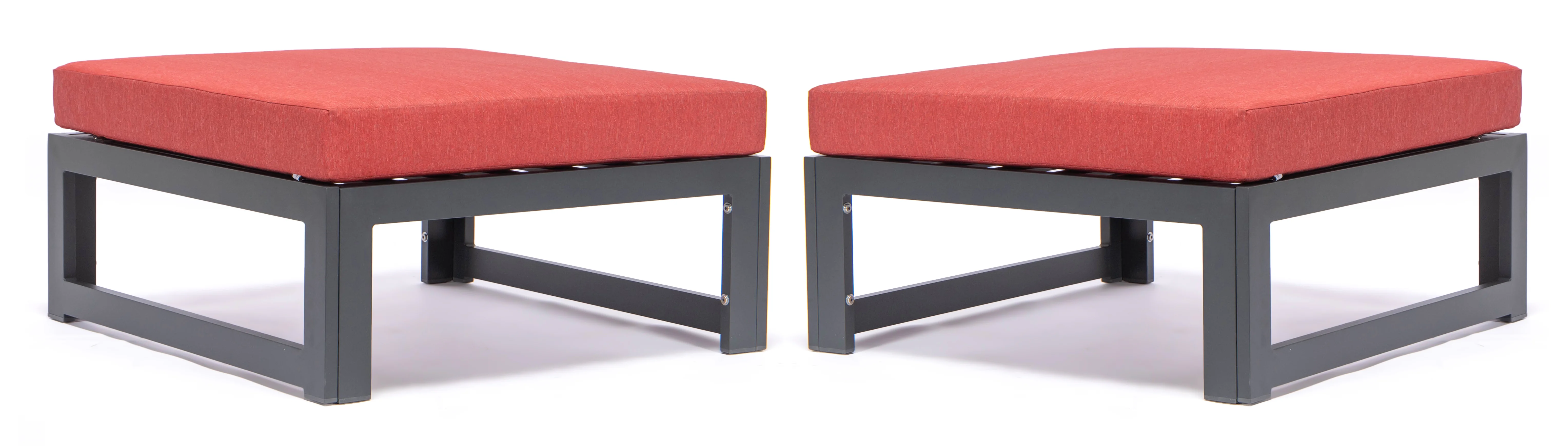 Chelsea Outdoor Patio Black Aluminum Ottomans With Cushions Set Of 2