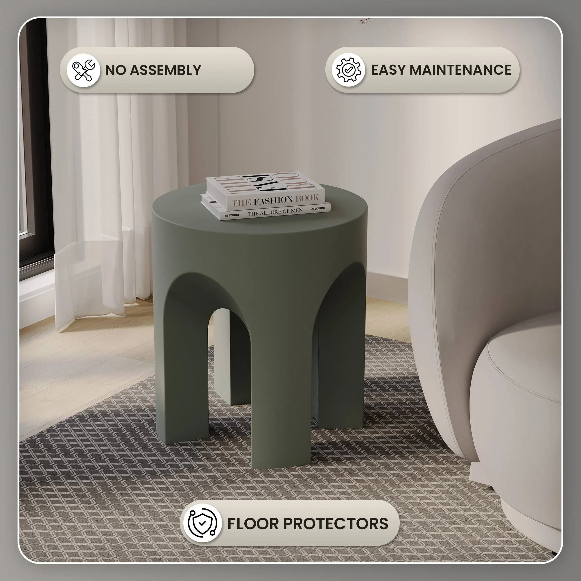 Crus Collection Fiberglass Outdoor Side Table in Grey