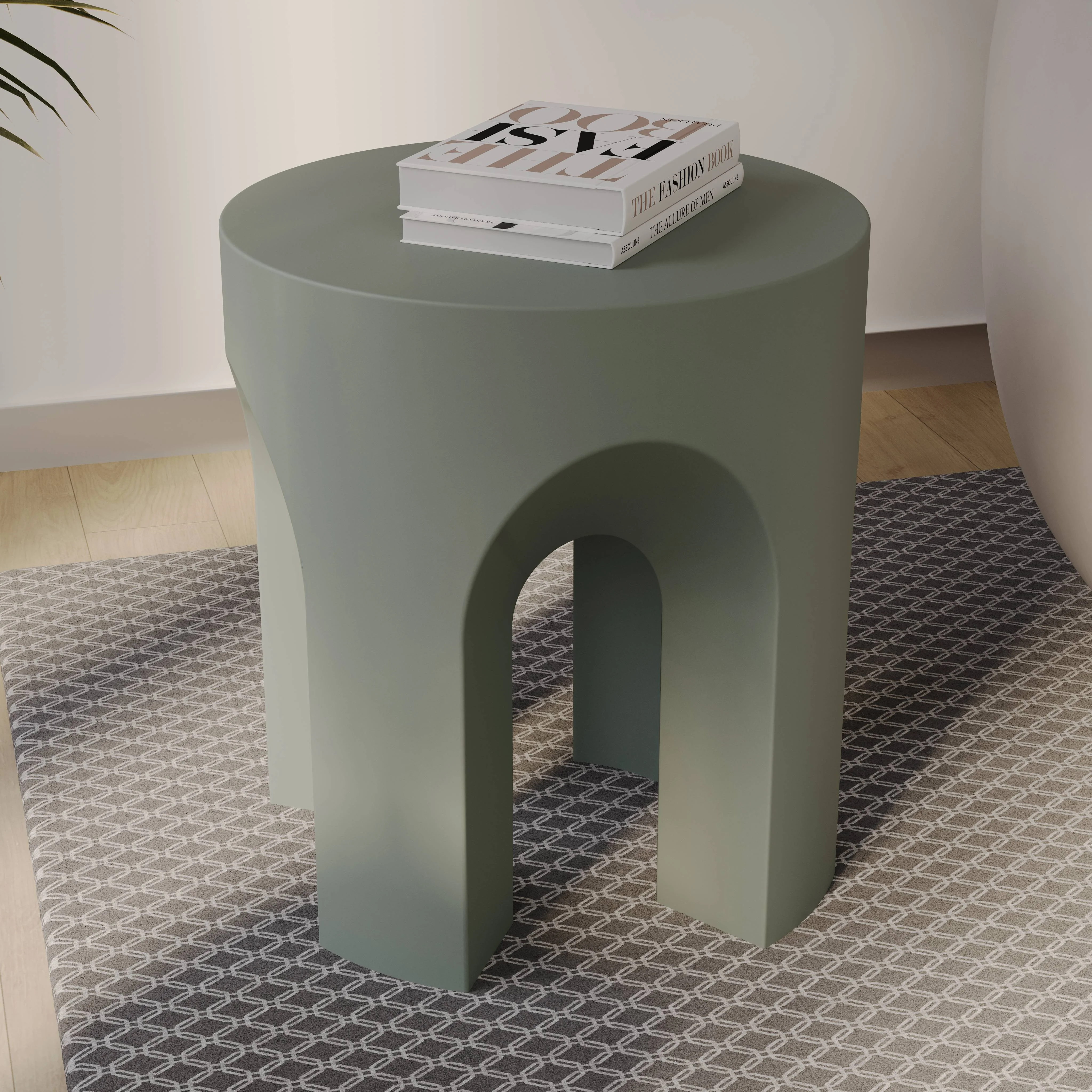 Crus Collection Fiberglass Outdoor Side Table in Grey