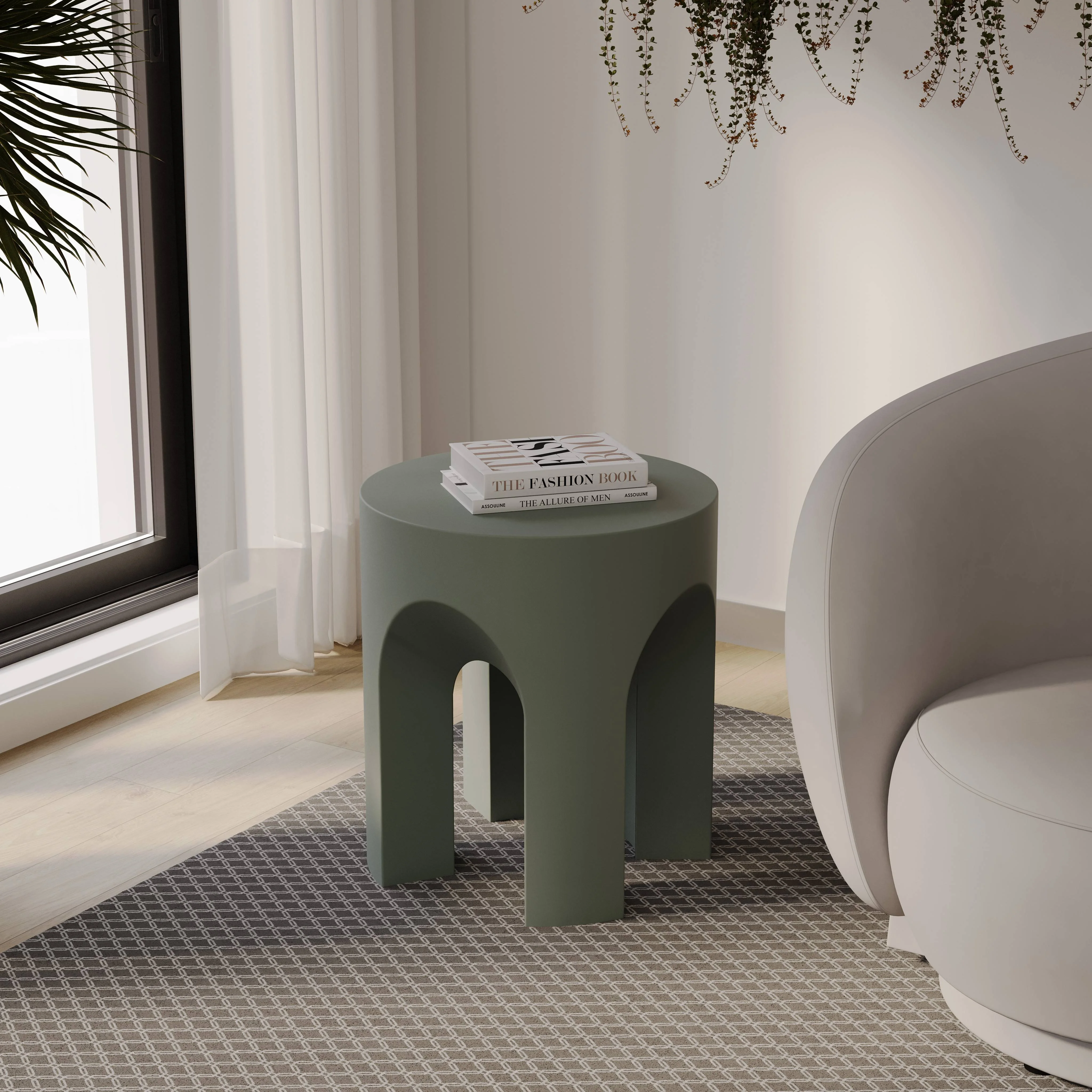 Crus Collection Fiberglass Outdoor Side Table in Grey