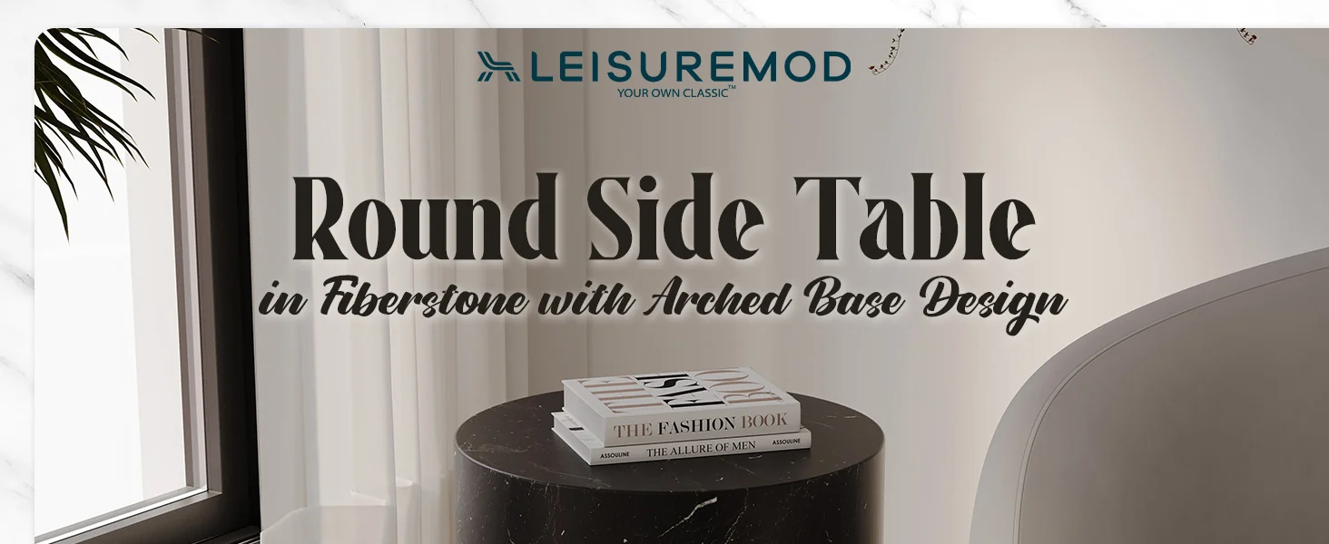 Crus Collection Fiberglass Outdoor Side Table Marbleized Black