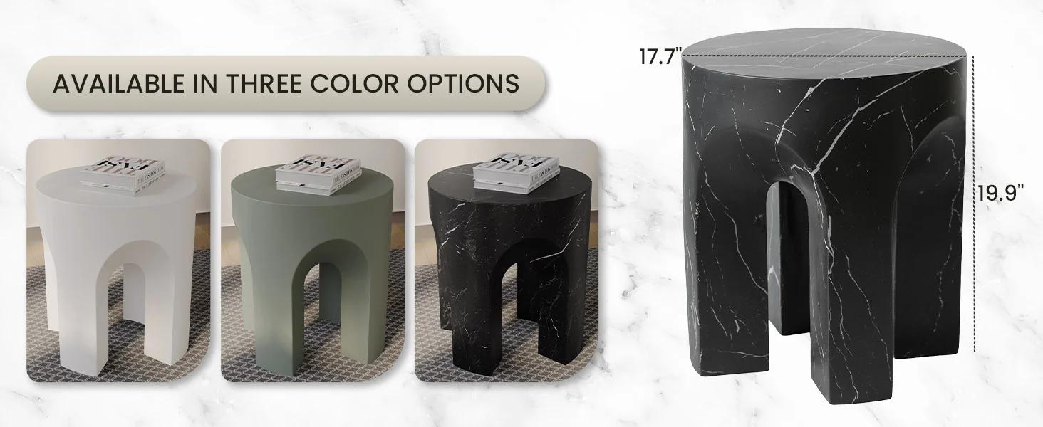 Crus Collection Fiberglass Outdoor Side Table Marbleized Black