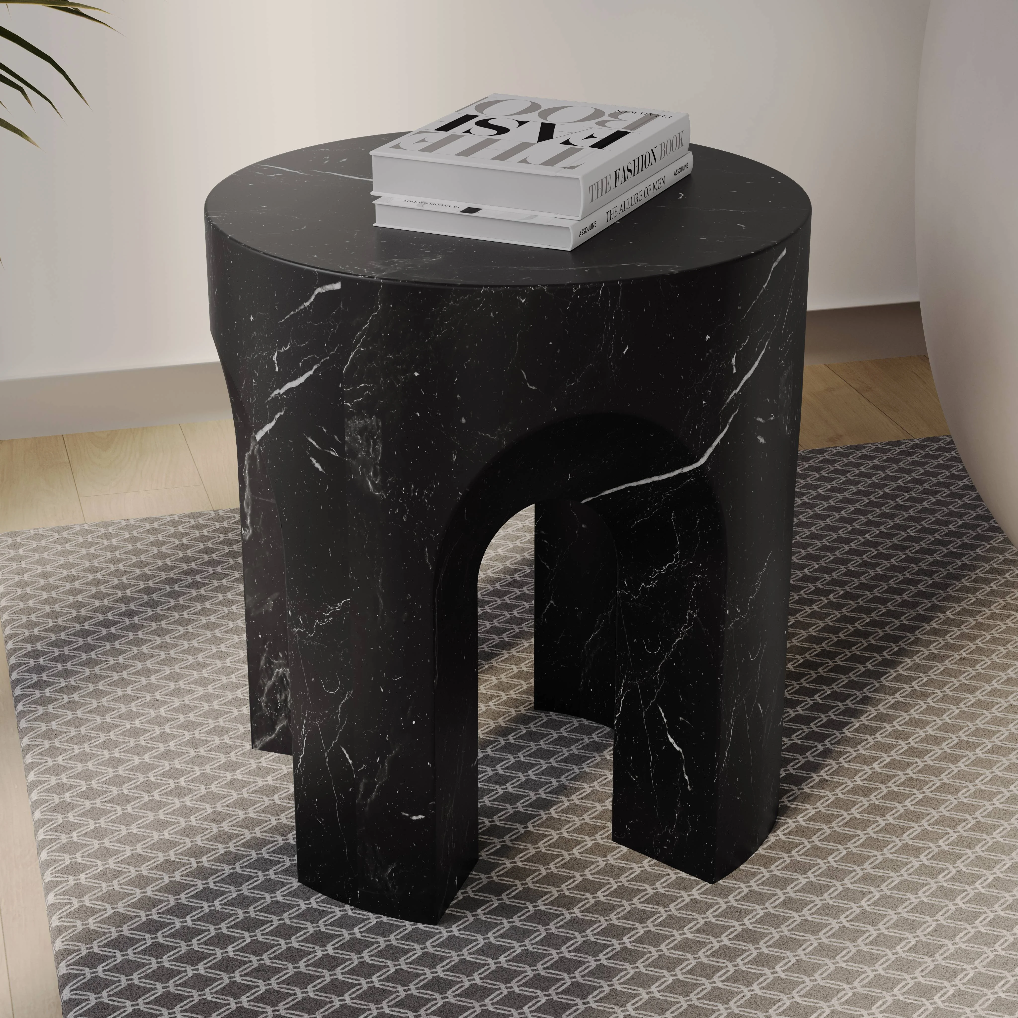 Crus Collection Fiberglass Outdoor Side Table Marbleized Black