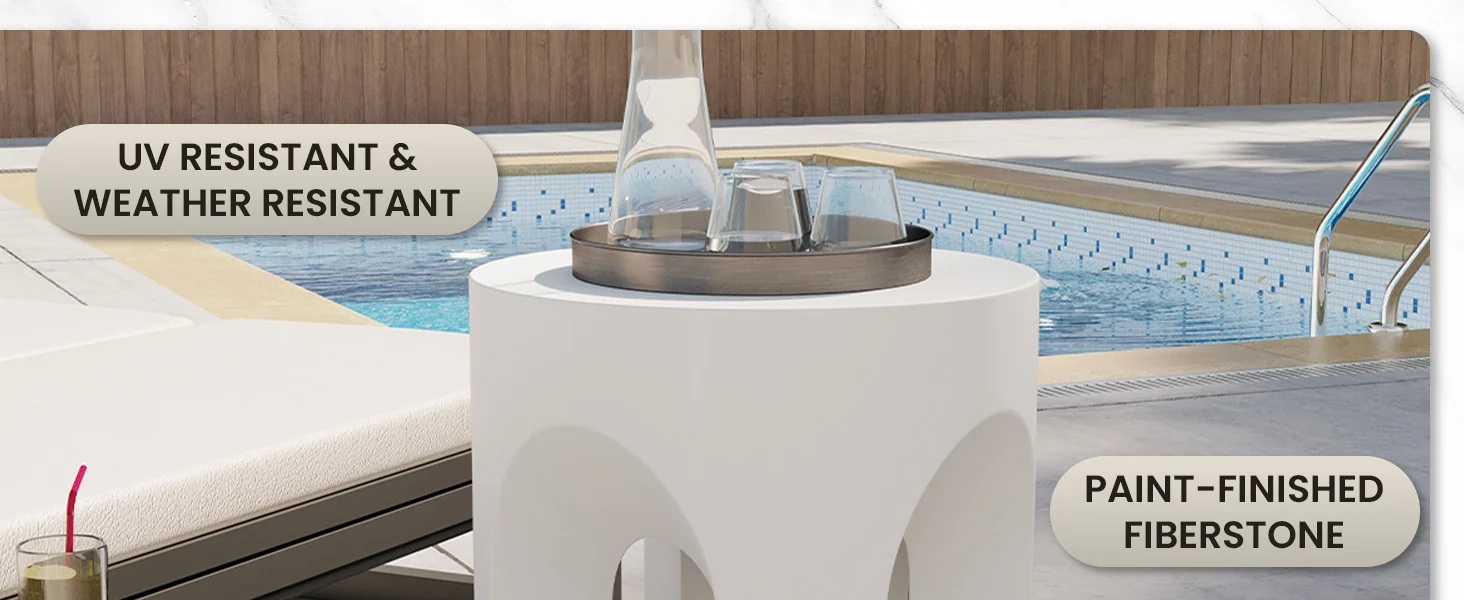 Crus Collection Fiberglass Outdoor Side Table in White