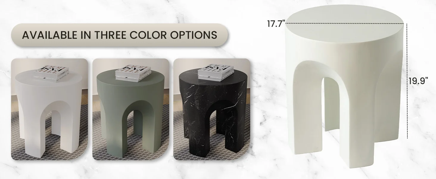 Crus Collection Fiberglass Outdoor Side Table in White