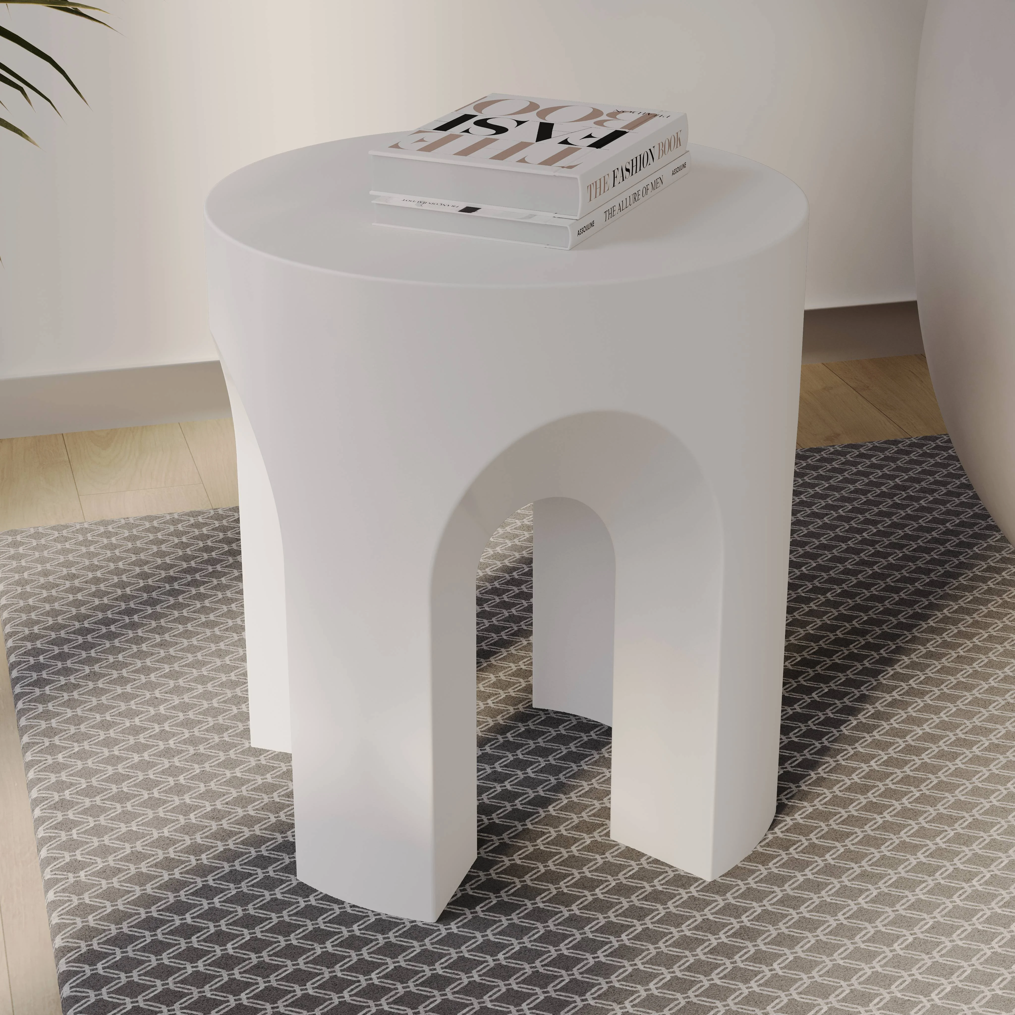 Crus Collection Fiberglass Outdoor Side Table in White