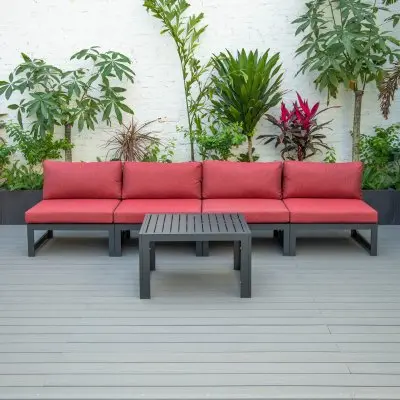 Chelsea 5-Piece Middle Patio Chairs and Coffee Table Set Black Aluminum With Cushions