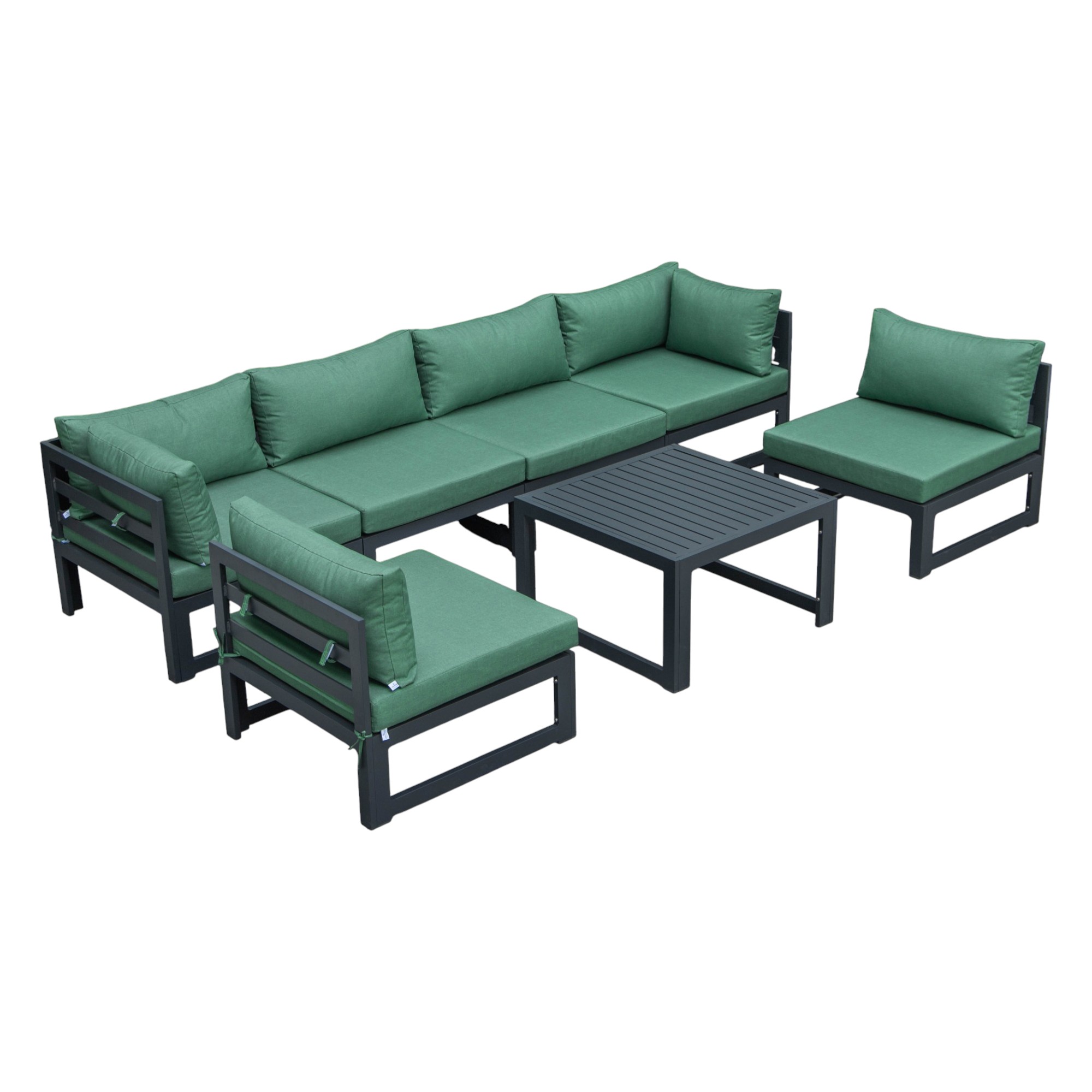 Chelsea 7-Piece Patio Sectional And Coffee Table Set Black Aluminum With Cushions