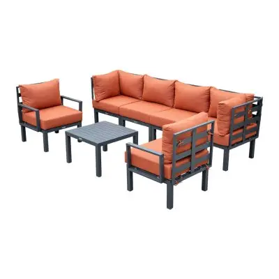 Chelsea 7-Piece Patio Sectional And Coffee Table Set Black Aluminum With Cushions